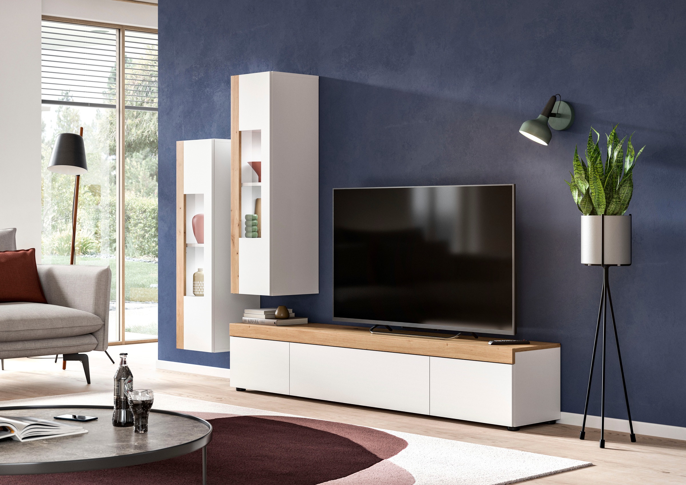 INOSIGN Vitrine »Svala, Höhe 112 cm, Holzdekor, 1 Tür«, (1 St.), 3 Einlegeböden, Vitrinenschrank, Schrank, Wohnschrank