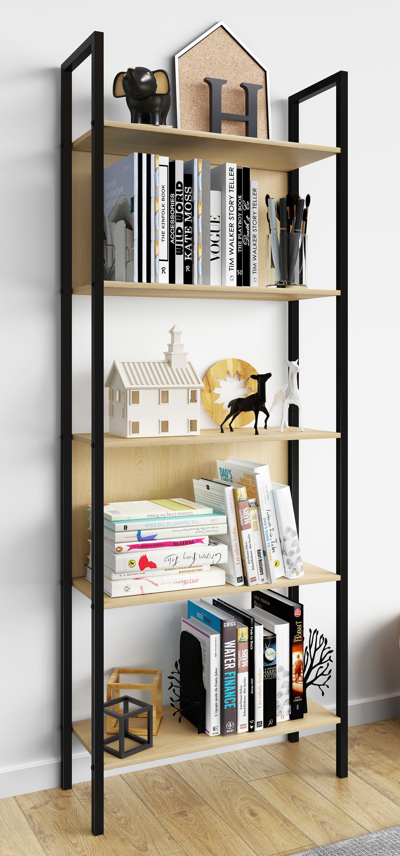 VCM Bücherregal »Holz Metall Stand Regal Büro Bücher Flakos 5fach«
