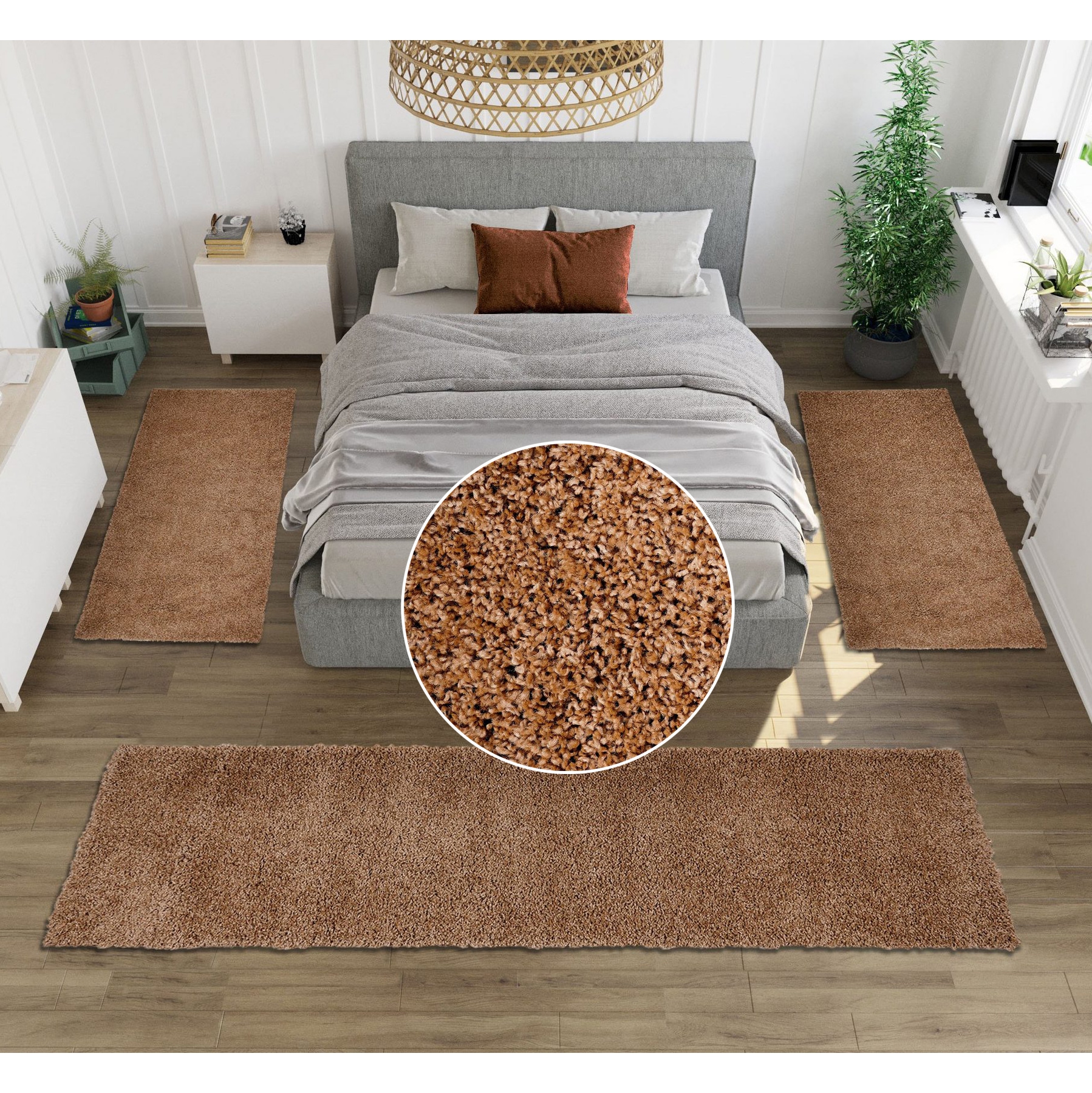 OTTO home Bettumrandung »Viva« Höhe 45 mm 3 Stk. tlg. Bettvorleger, Läufer-Set, Uni-Farben, einfarbig, besonders kuschelig