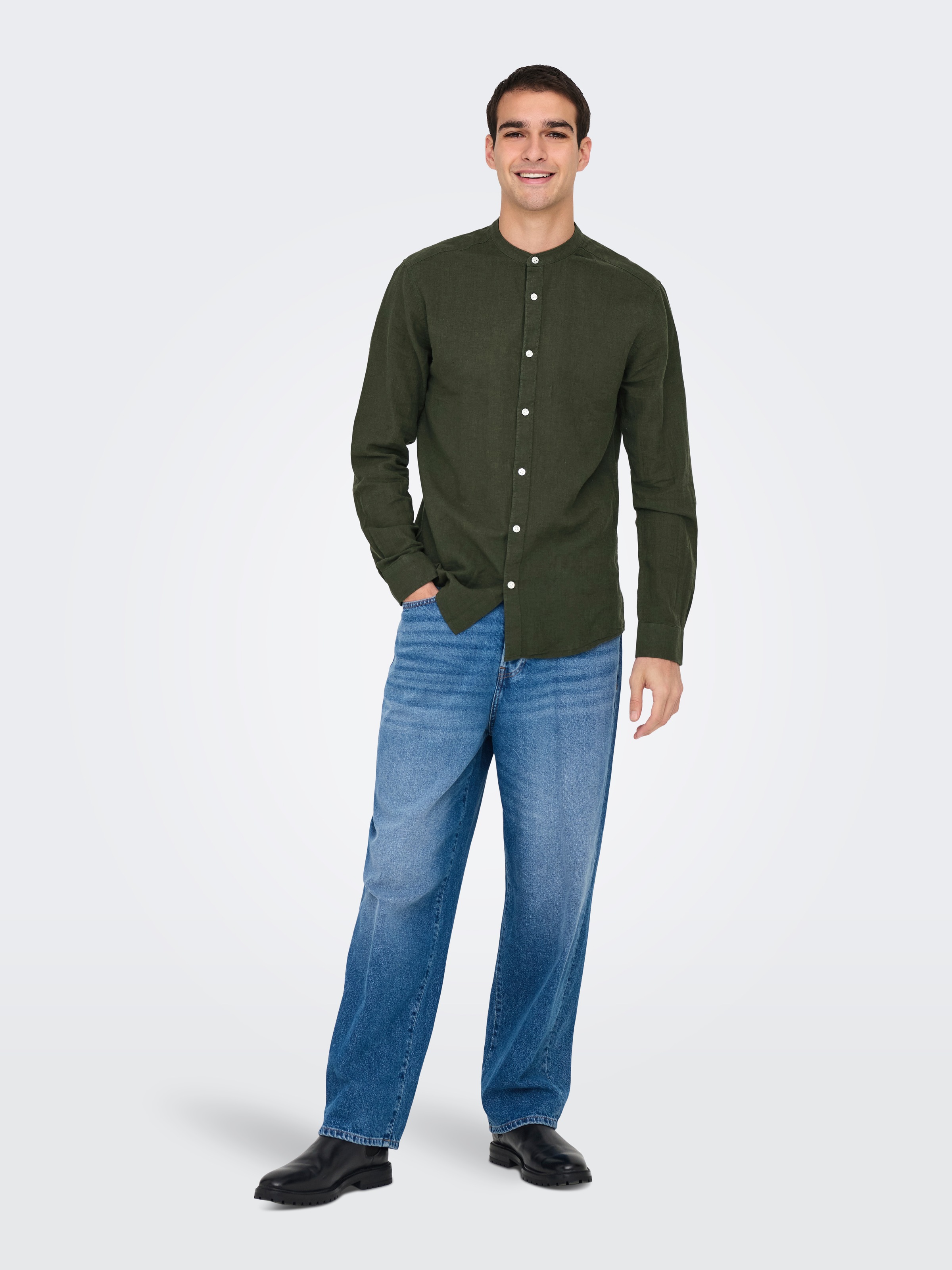 ONLY & SONS Langarmhemd »ONSCAIDEN LS SOLID LINEN MAO SHIRT NOOS«