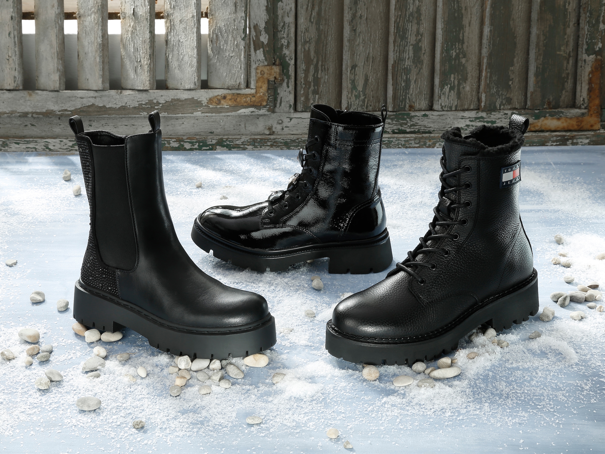 Tommy Jeans Winterstiefelette »TJW URBAN BOOT TUMBLED LTR WL«, Blockabsatz, Plateau, Schnürboots mit seitlicher Logoflagge