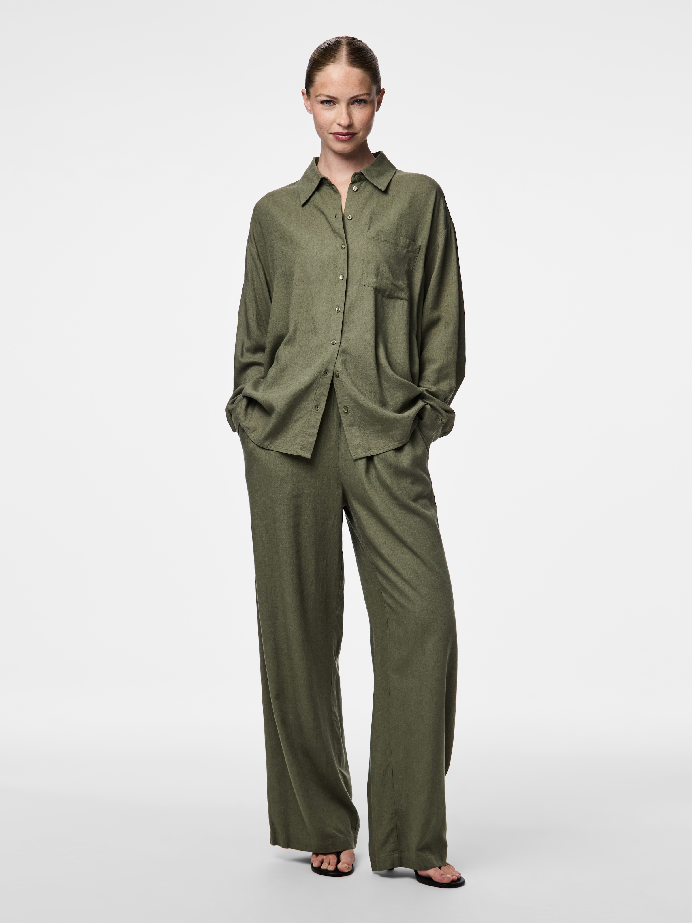 pieces Schlupfhose »PCPIA HW WIDE PANTS WVN NOOS«, mit Leinen