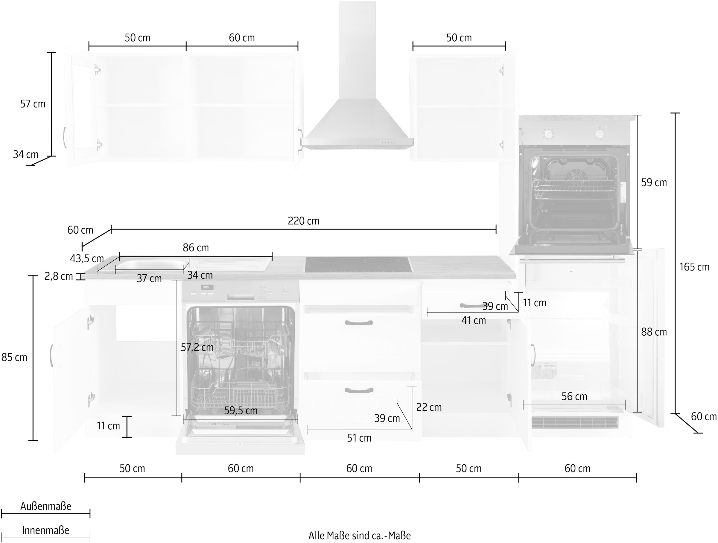 KOCHSTATION Küchenzeile »KS-Athen«, mit E-Geräten, Breite 310 cm