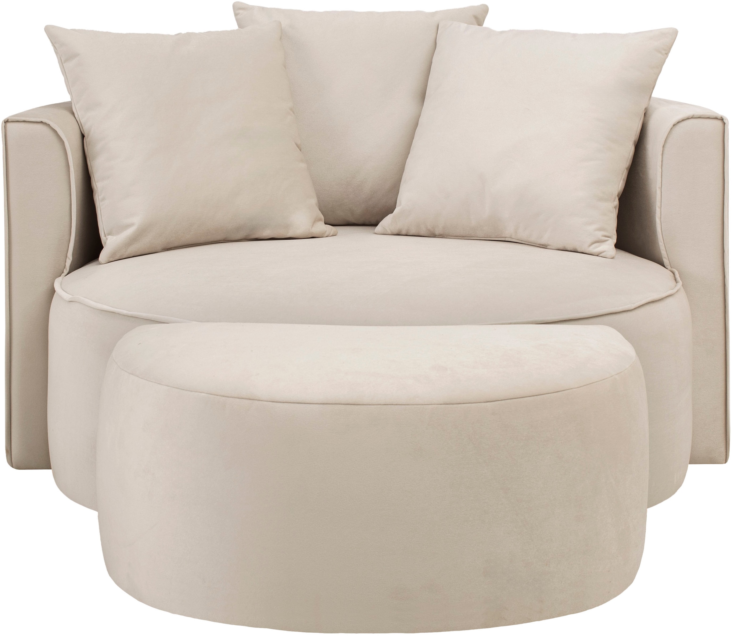 LeGer Home by Lena Gercke XXL-Sessel »ISALIE, Rundsessel mit Hocker, Lesesessel, Loveseat, Big-Sessel«, (Set), trendige Stoffe, 3 Zierkissen, große Sitzfläche, Cord, Samt, Bouclé