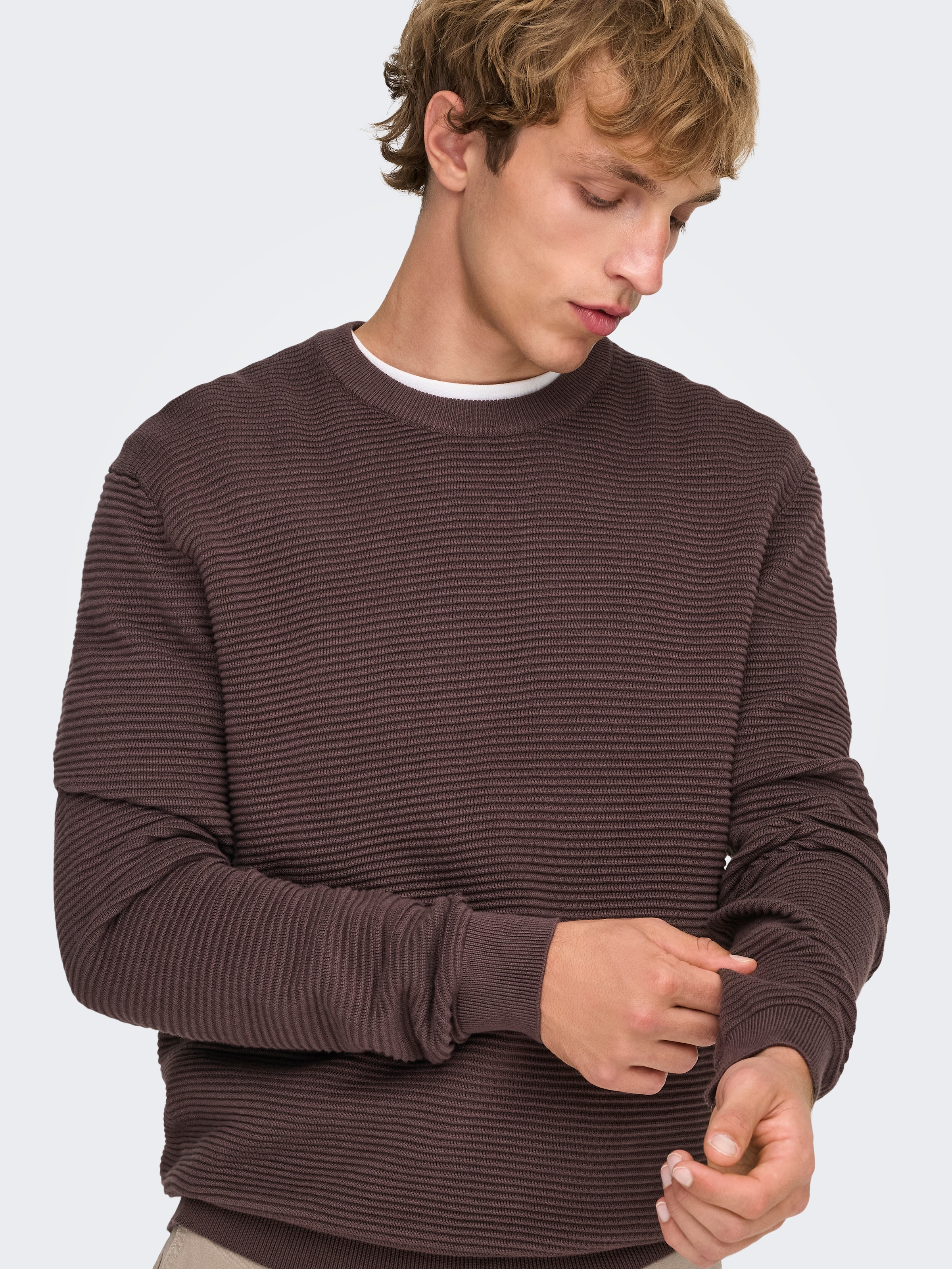 ONLY & SONS Rundhalspullover »ONSRON REG LS CREW NECK KNIT NOOS« Baumwolle, regular fit