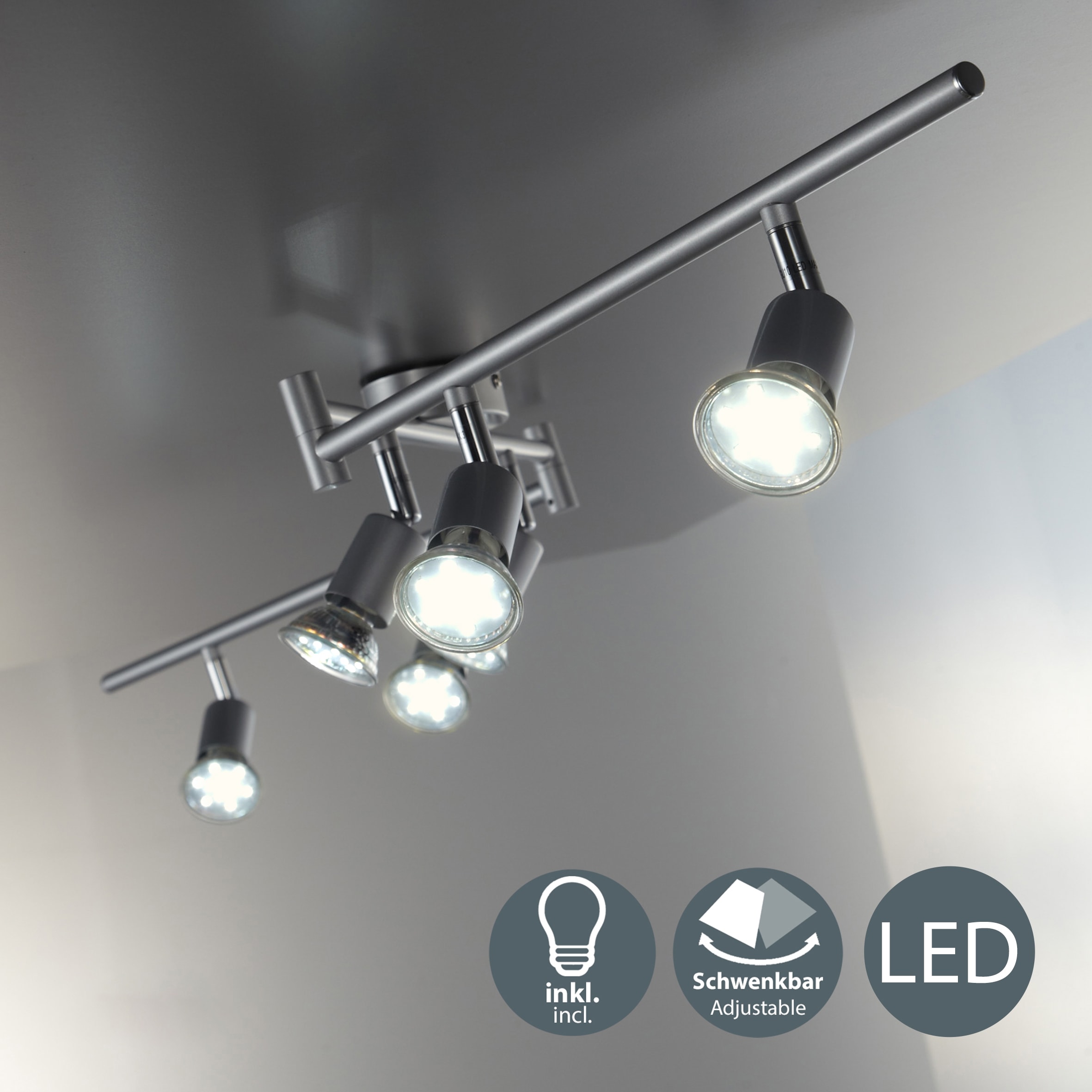 B.K.Licht LED Deckenspots, 6 flammig, Leuchtmittel GU10 | Leuchtmittel wechselbar, LED Deckenleuchte, schwenkbar, Spots, inkl. 6x GU10 Leuchtmittel