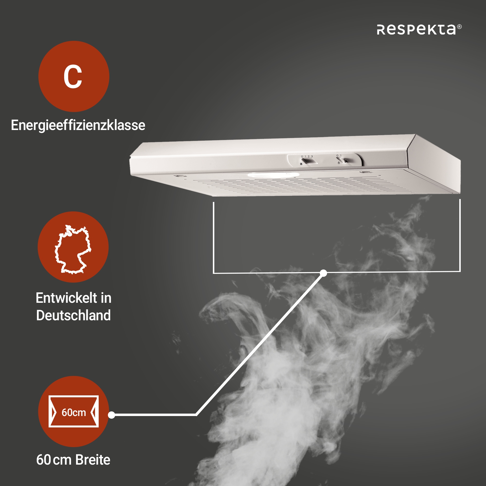 RESPEKTA Unterbauhaube »DH 620«, 60 cm, 3 Leistungsstufen, LED-Beleuchtung, Ab- und Umluftfähig