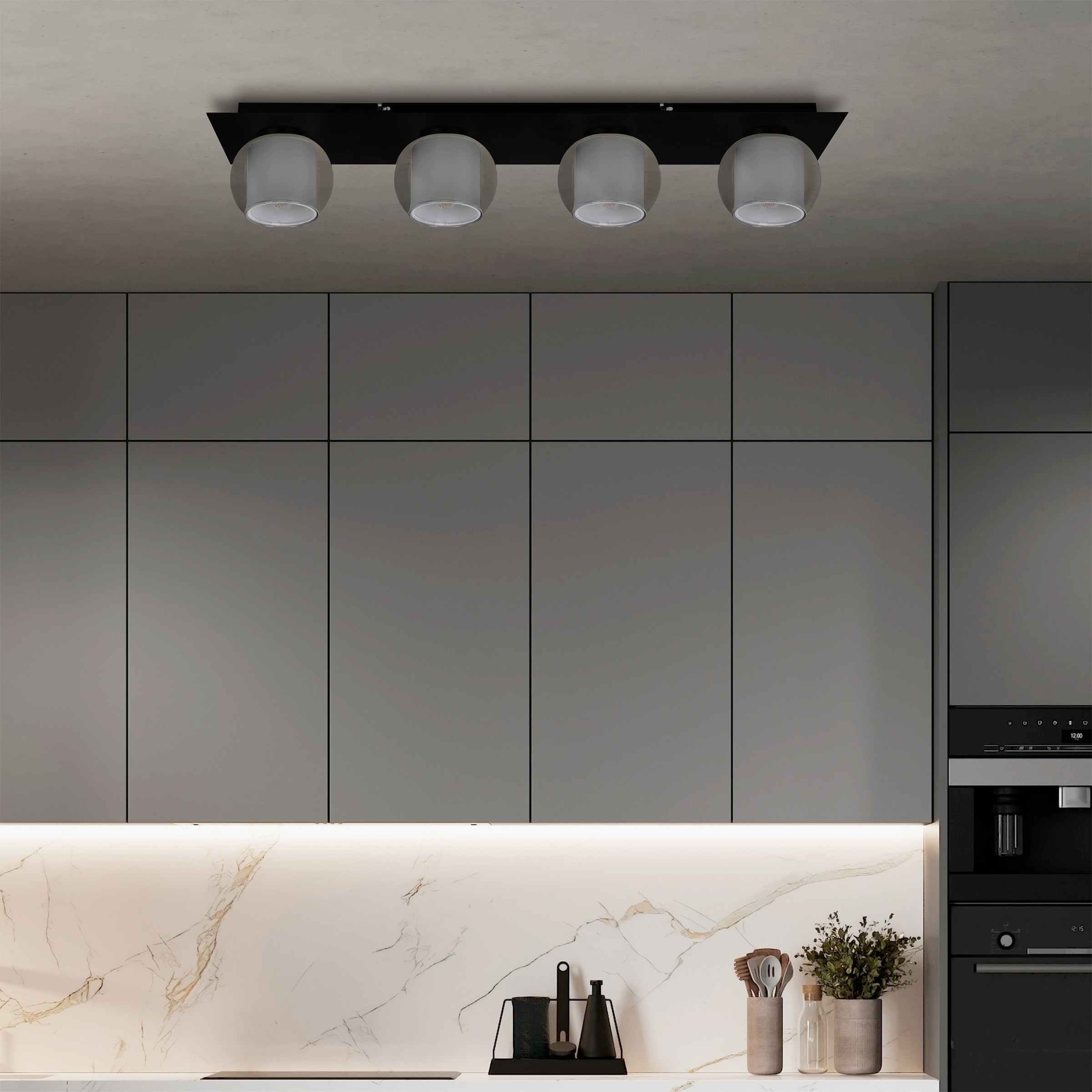 OTTO home Deckenleuchte »Tanissa mit Doppelschirm« E27 1 Stk. kugelförmig, Rauchglas, innen Stoffschirm, E27, Glasschirm, Textil