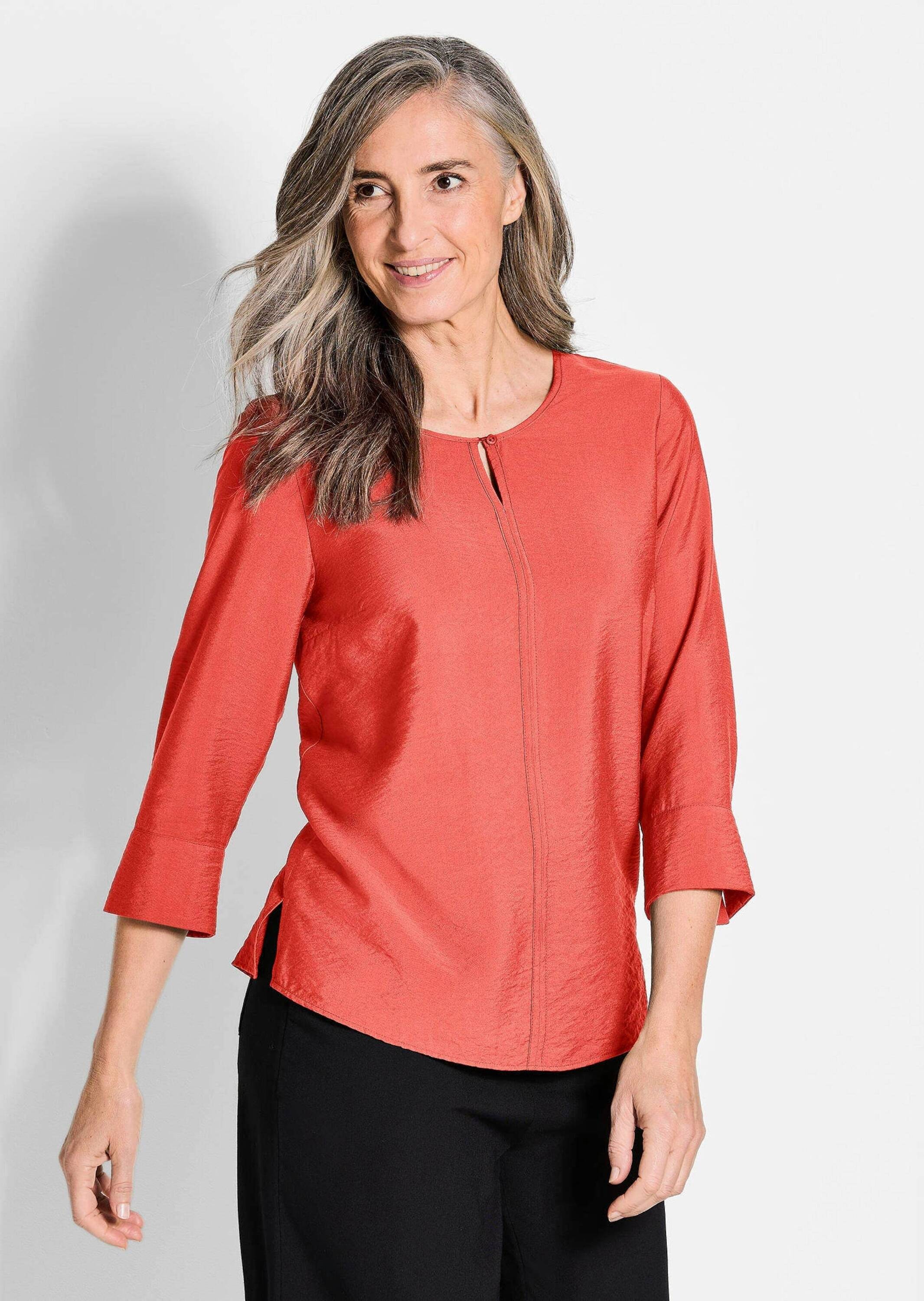 GOLDNER Schlupfbluse »Kurzgröße Viskosebluse mit 3/4-Ärmeln, Rundhals« Ziernaht