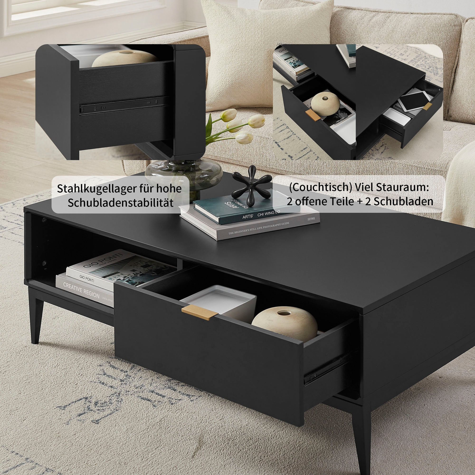 Leonique Couchtisch »Lavisha« Keramikplatte, Eisengestell und FSC-zertifiziertes Holz, Breite 110 cm