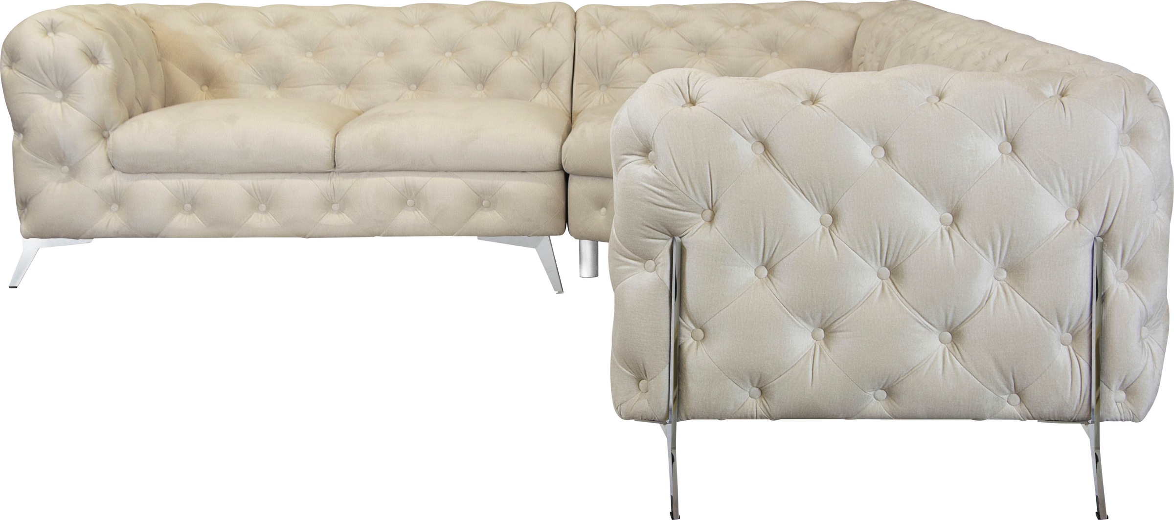 Leonique Chesterfield-Sofa »Amaury L-Form«, großes Ecksofa, Chesterfield-Optik, Breite 323 cm, Fußfarbe wählbar