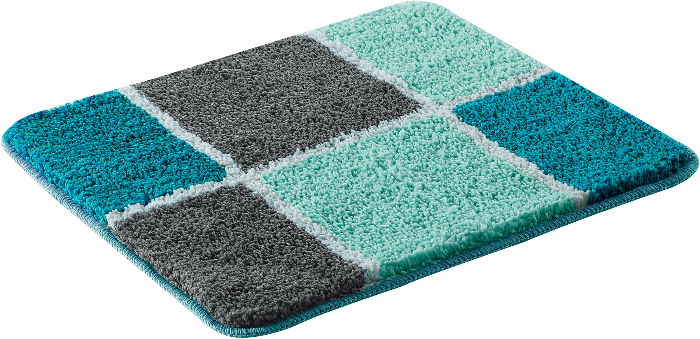 my home Badematte »Anna mit Kachelmuster, Badvorleger, Badezimmer Teppich, Duschvorleger« Höhe 20 mm rutschhemmend beschichtet strapazierfähig Badteppich, Hoch-Tief Effekt, Modern, Weich