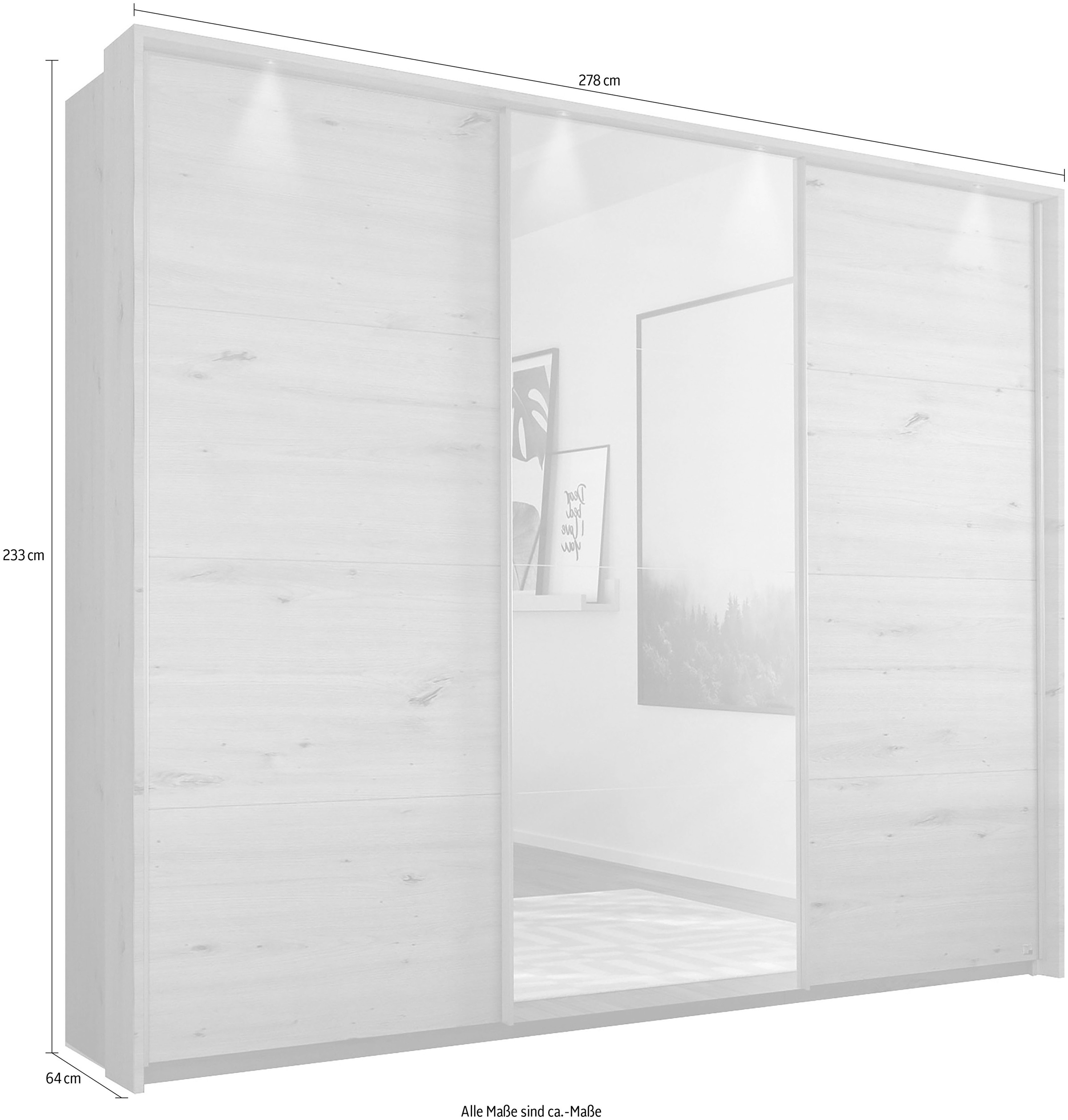 rauch Schwebetürenschrank »Kleiderschrank Schrank Garderobe Wäscheschrank TOMA mit Passepartout«, inkl. Regaleinsatz sowie zusätzlichen Einlegeböden MADE IN GERMANY