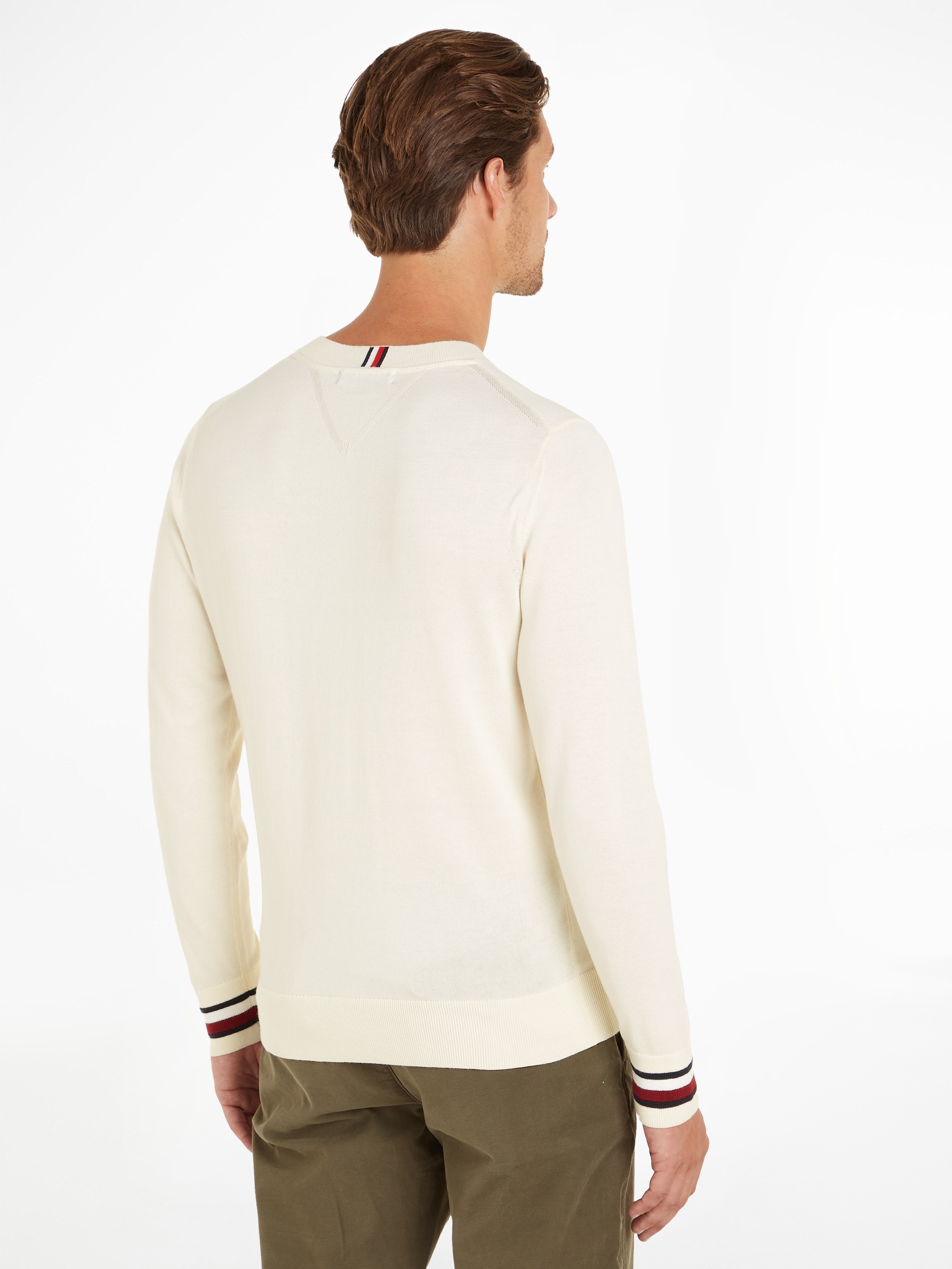 Tommy Hilfiger Strickpullover »GLOBAL STRIPE CREW NK«, Global-Streifen auf Ärmelabschluss und Nacken