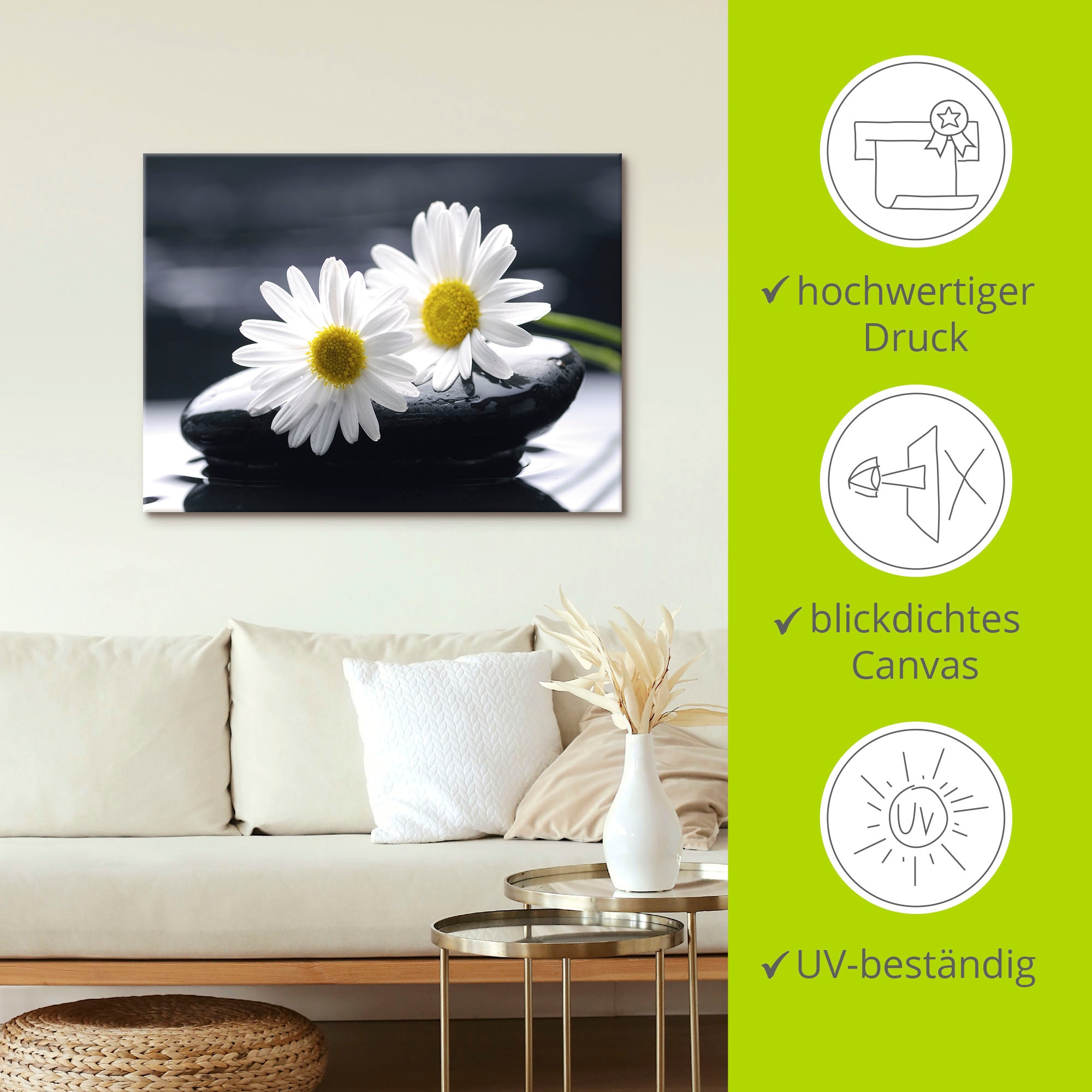 Artland Leinwandbild »Zwei Gerbera auf einem Zenstein«, Blumen, (1 St.), auf Keilrahmen gespannt