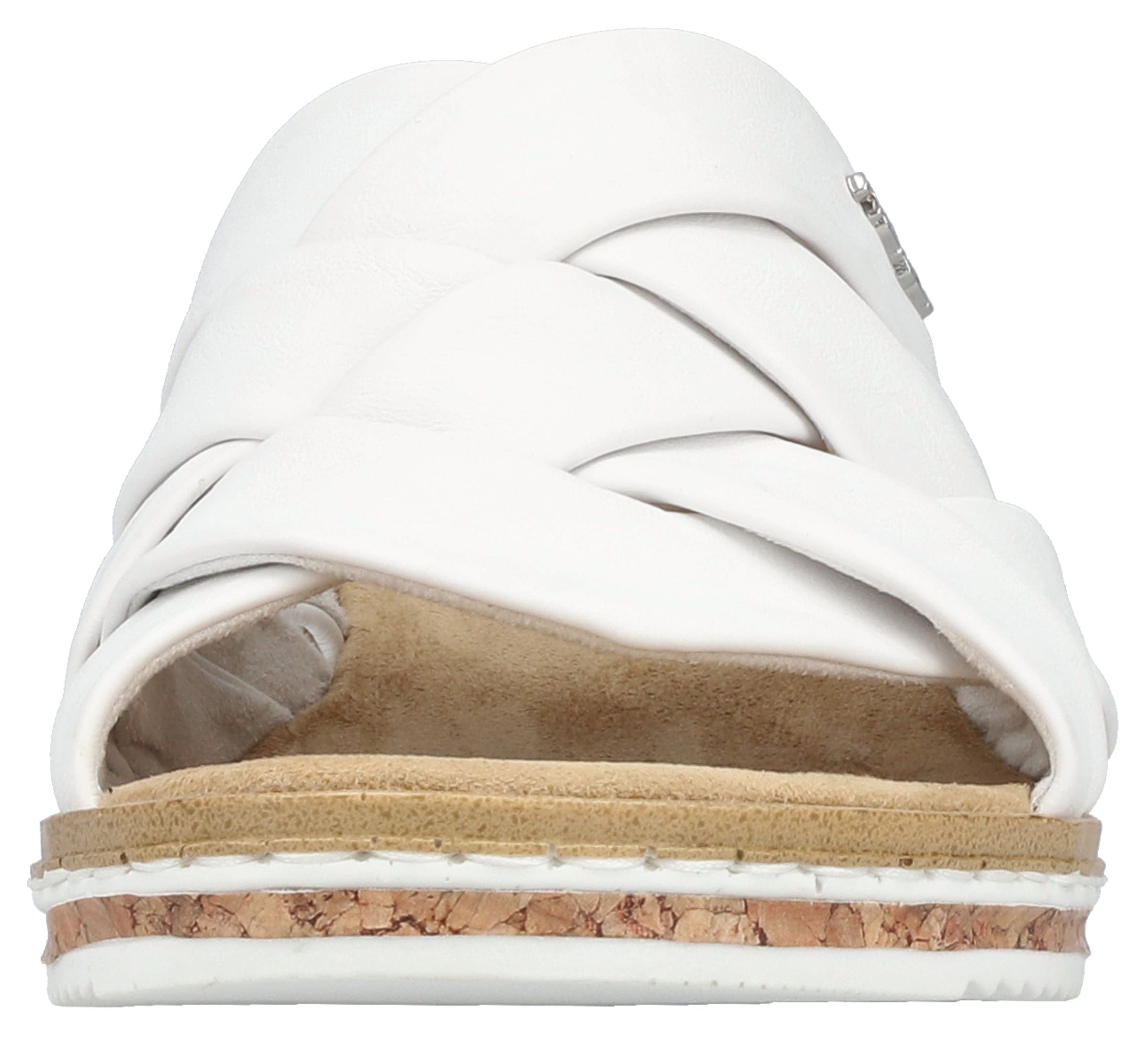 Rieker Pantolette, Sommerschuh, Schlappen, Hausschuh, Urlaubschuh mit Absatz in Korkoptik