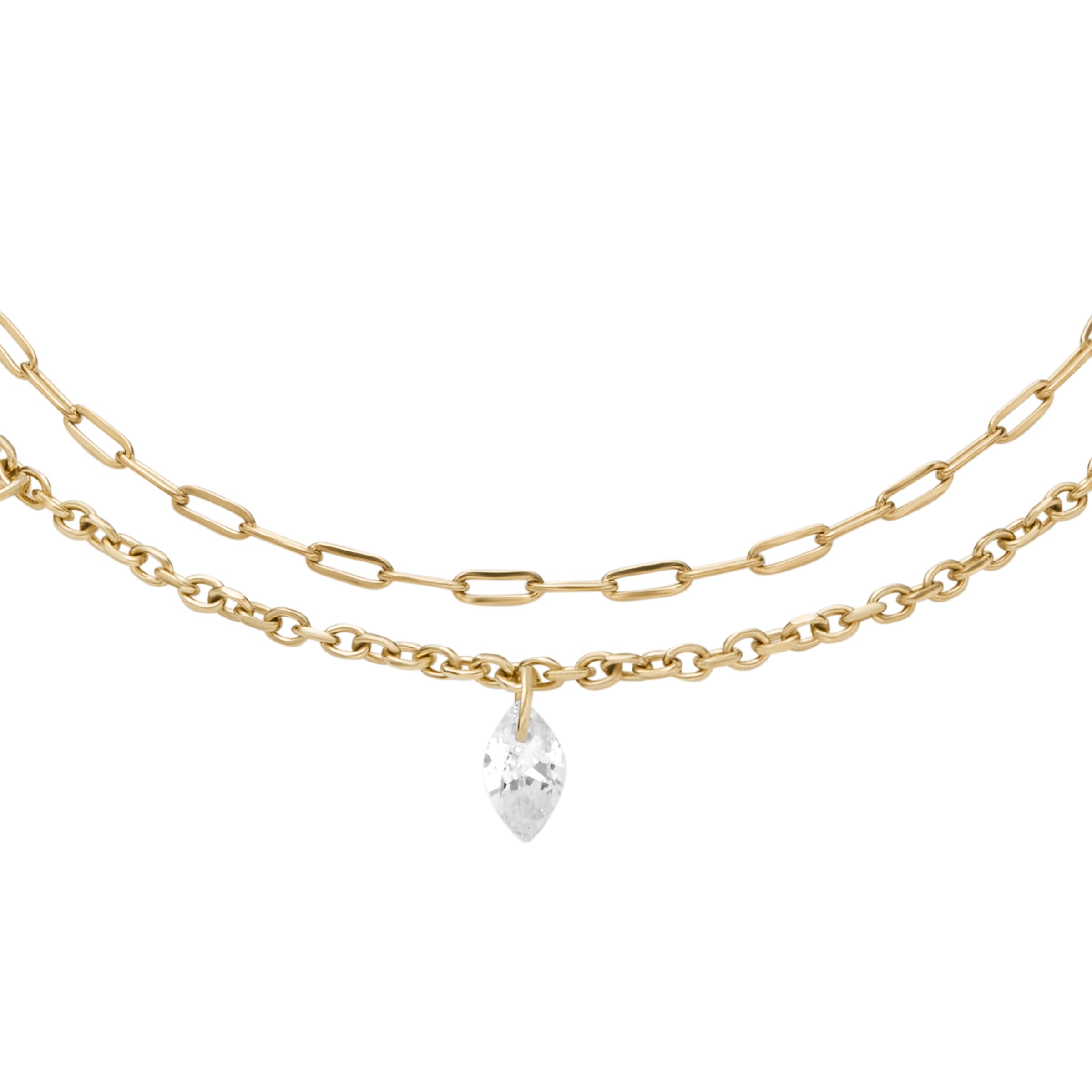 Fossil Armband »Schmuck Geschenk Edelstahl Armschmuck ELLIS Layering« mit Zirkonia (synth.)