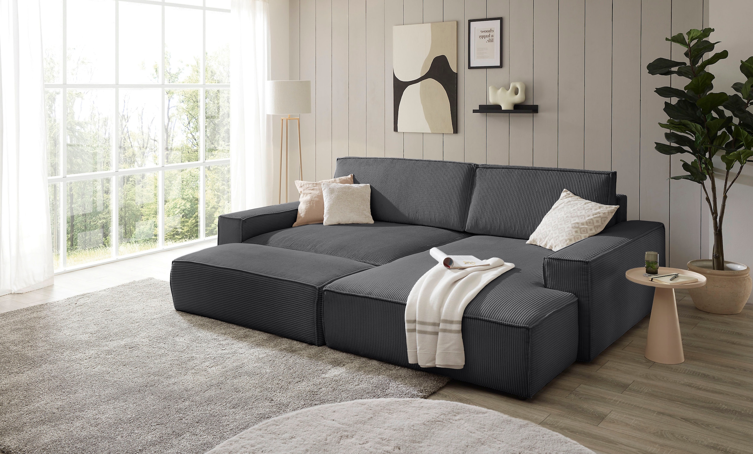 Home affaire Polsterecke »NEU: SHERWOOD XXL tief, L-Form mit Schlaffunktion, Big-Sofa mit Hocker« stellbar zum Schlafsofa (Krokodilverbinder), Cord, Leinenoptik,