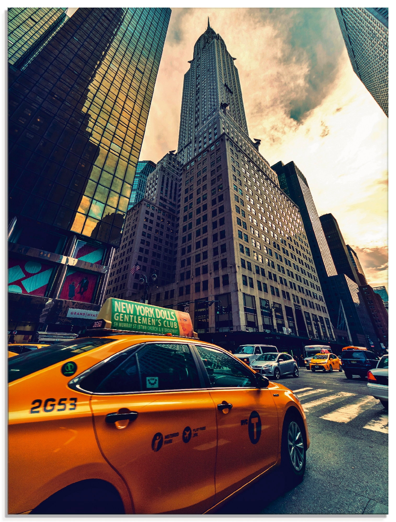 Glasbild »Taxi in New York«, Gebäude, (1 St.), in verschiedenen Größen