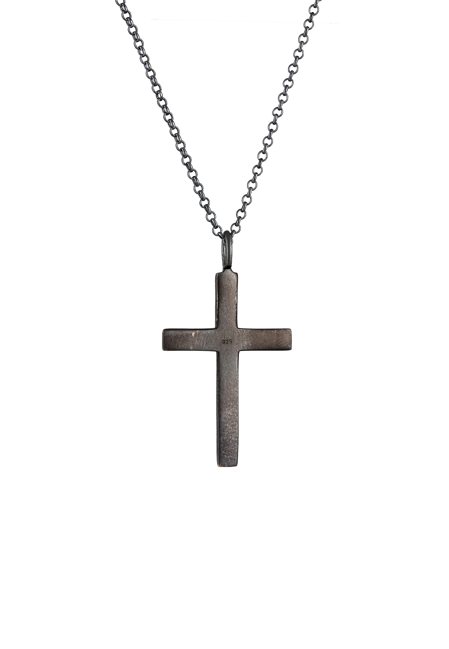 Kuzzoi Lange Kette »Halskette Herren mit Kreuz Oxidiert Massiv 925 Silber«