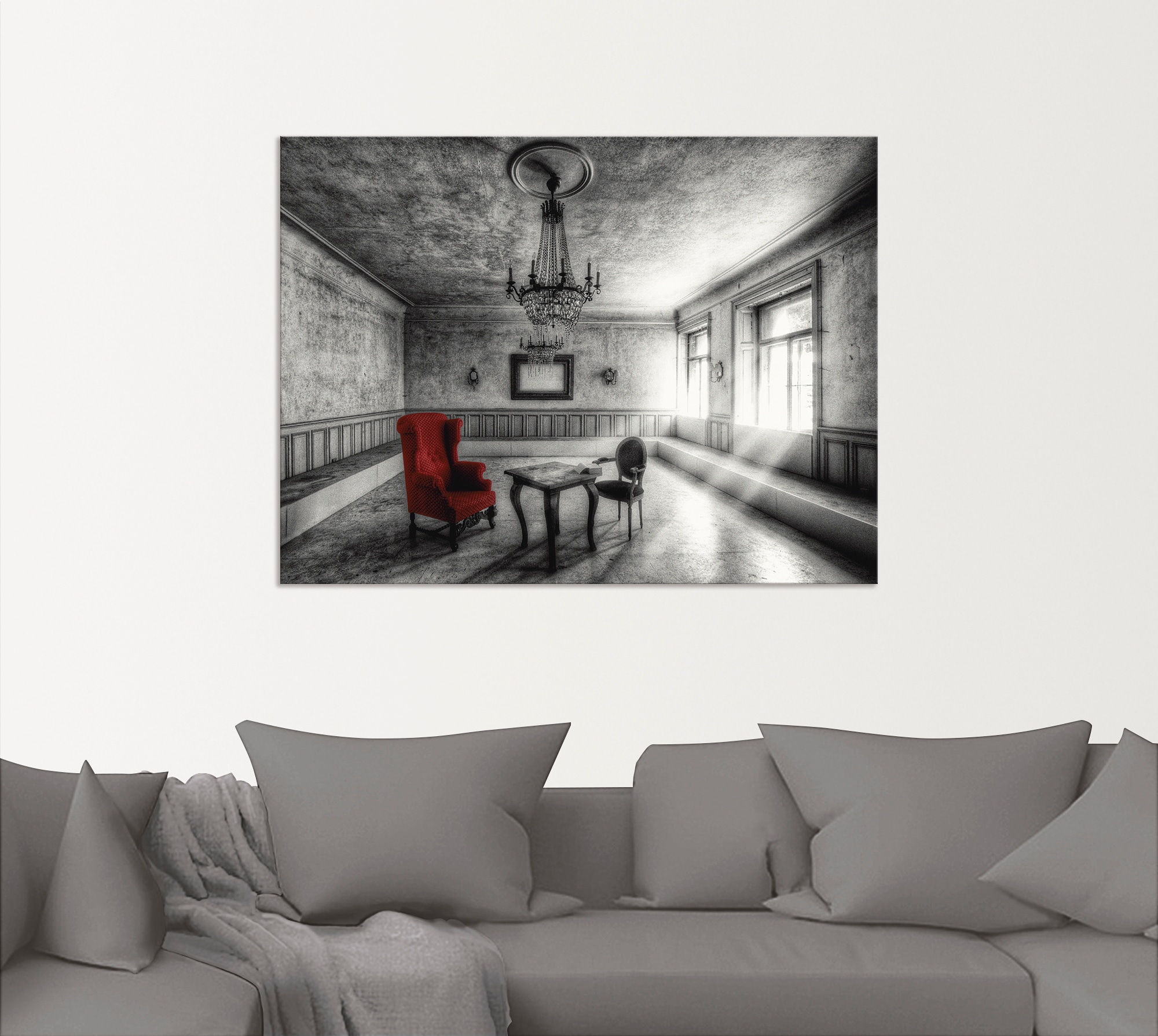 Artland Wandbild »Lost Place - Roter Sessel«, Architektonische Elemente, (1 St.), als Alubild, Outdoorbild, Leinwandbild, Poster, Wandaufkleber