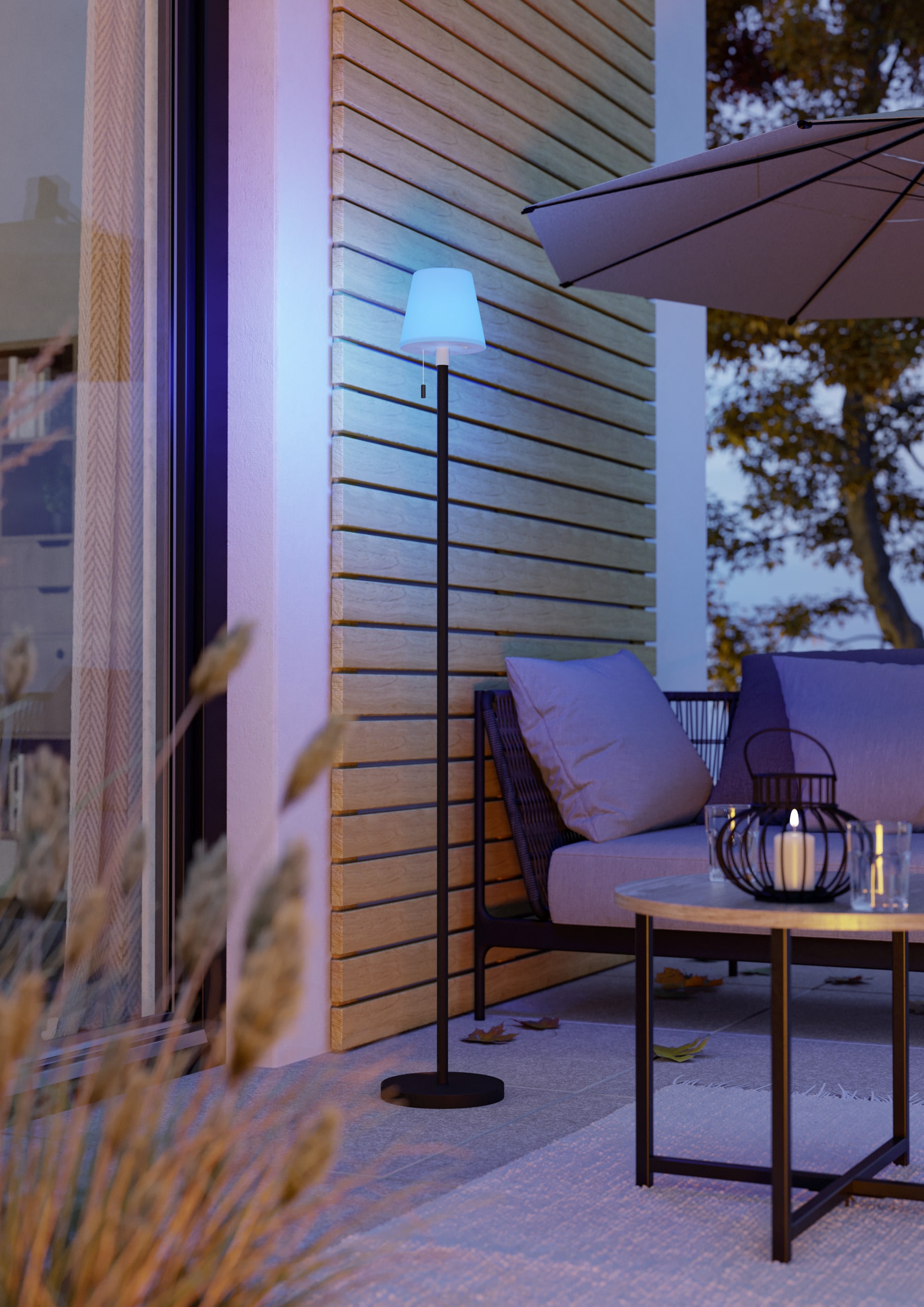 EGLO Stehlampe »MONTAPALMA-L Stehlampe - Stahl - SOLAR-LED - 2,2W - IP54« LED-Modul 1 Stk. RGB | Warmweiß Standleuchte, Leselampe, Wohzimmer, Schlafzimmer, H140 x Ø15 cm