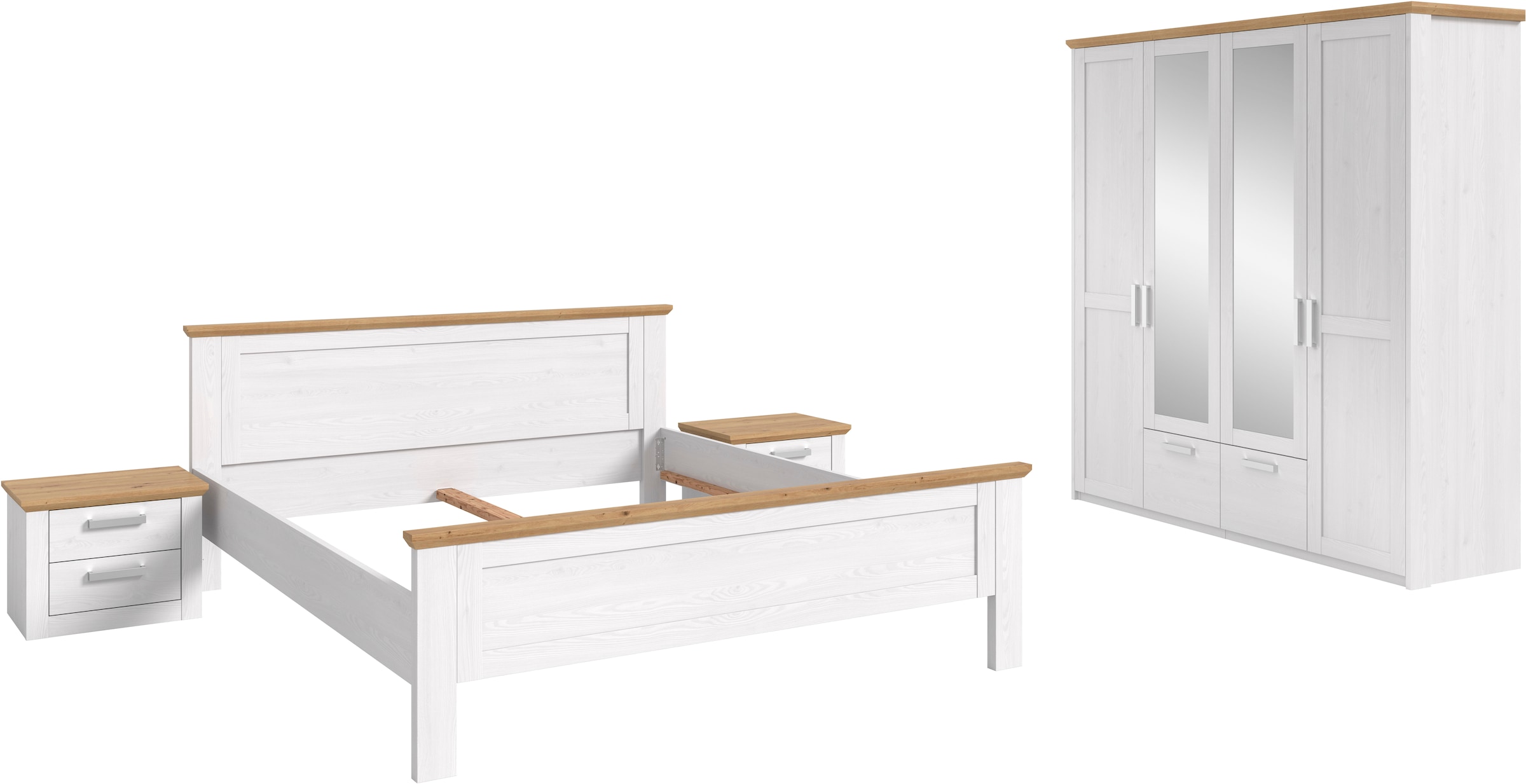 Home affaire Schlafzimmer-Set »COSENZA, 4-tlg., Kleiderschrank, Bettgestell & Nachttische« Matratzengröße 180x200 cm, viel Stauraum, ohne Lattenrost & Matratze, 4 tlg. tlg.