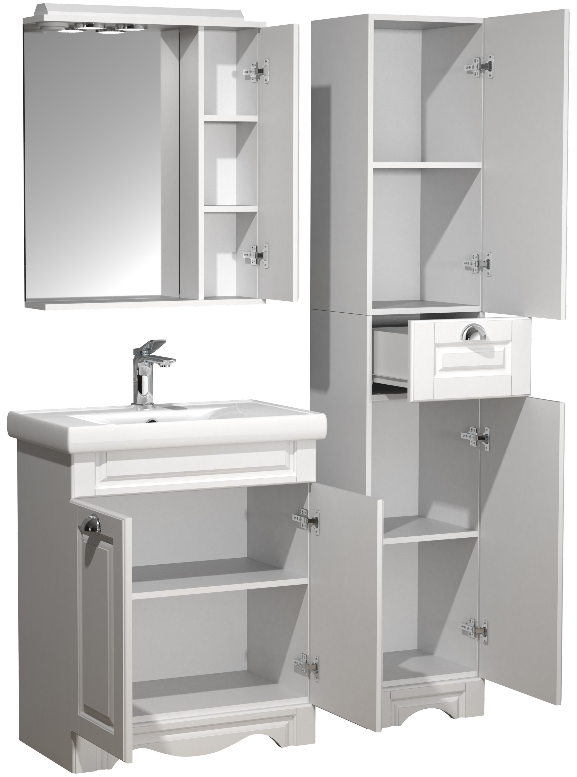 VCM Waschbeckenunterschrank »VCM 4-tlg. Waschplatz Waschtisch Breite 60 cm Badmöbel Set Waschbecken Spiegelschrank Hochschrank Schublade Landhaus Casalo L«, (4 St.)