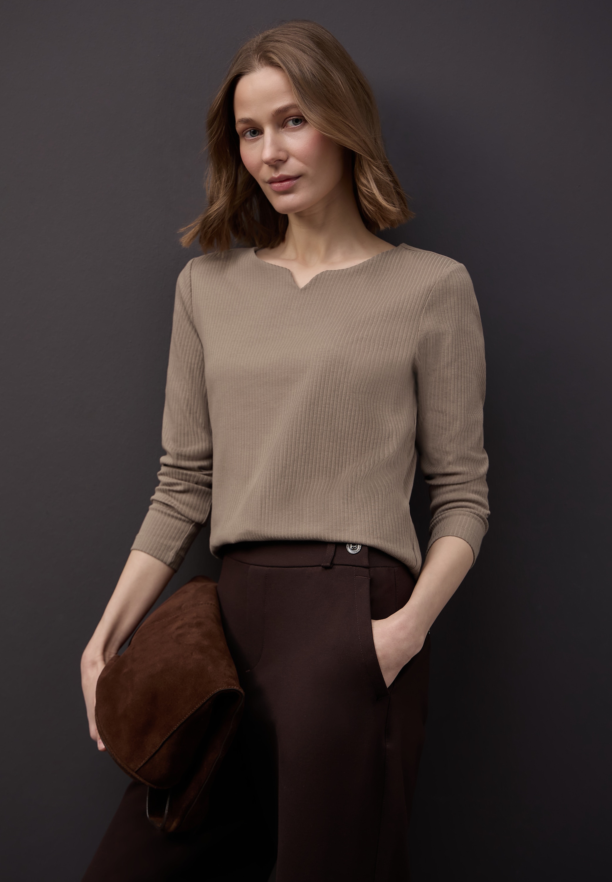 STREET ONE Langarmshirt mit Rippstruktur