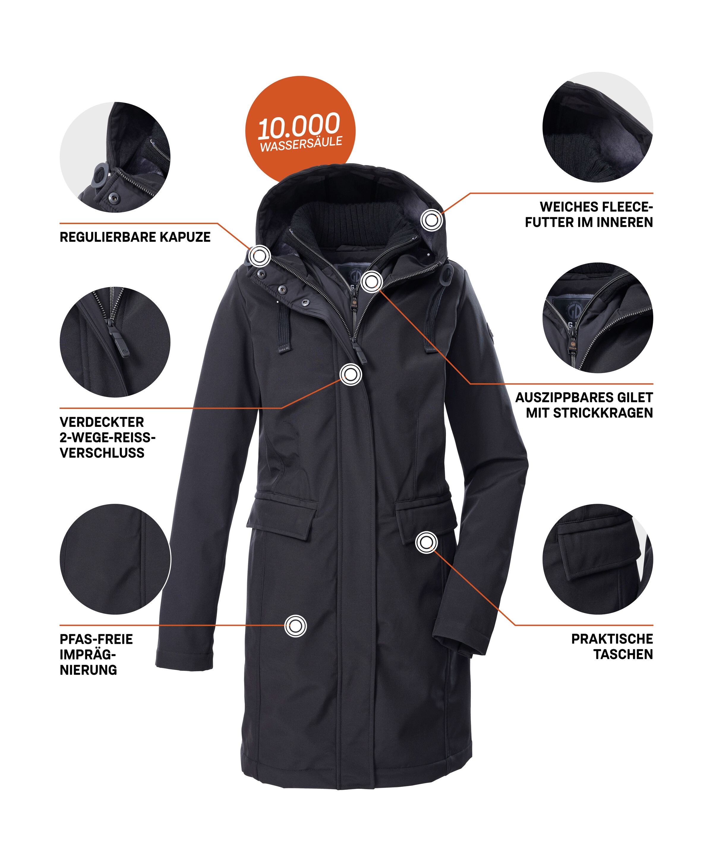 G.I.G.A. DX by killtec Softshellparka »GW 79 WMN SFTSHLL PRK«, Damen Softshellparka: wasserabweisend, 2-Wege-Reißverschluss