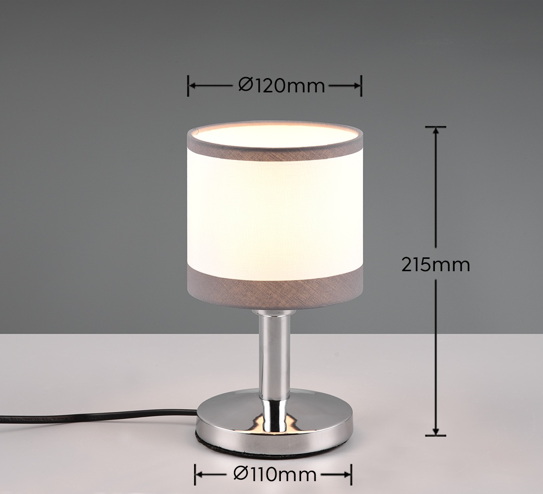 TRIO Leuchten Schreibtischlampe »DAVOS, Tischleuchte exkl 1xE14 max 10W On/Off Touch Steuerung«, 1 flammig, Leuchtmittel E14 | Leuchtmittel wechselbar, Nachttischlampe Höhe 22cm mit Touchfunktion und Stoffschirm Ø12 cm