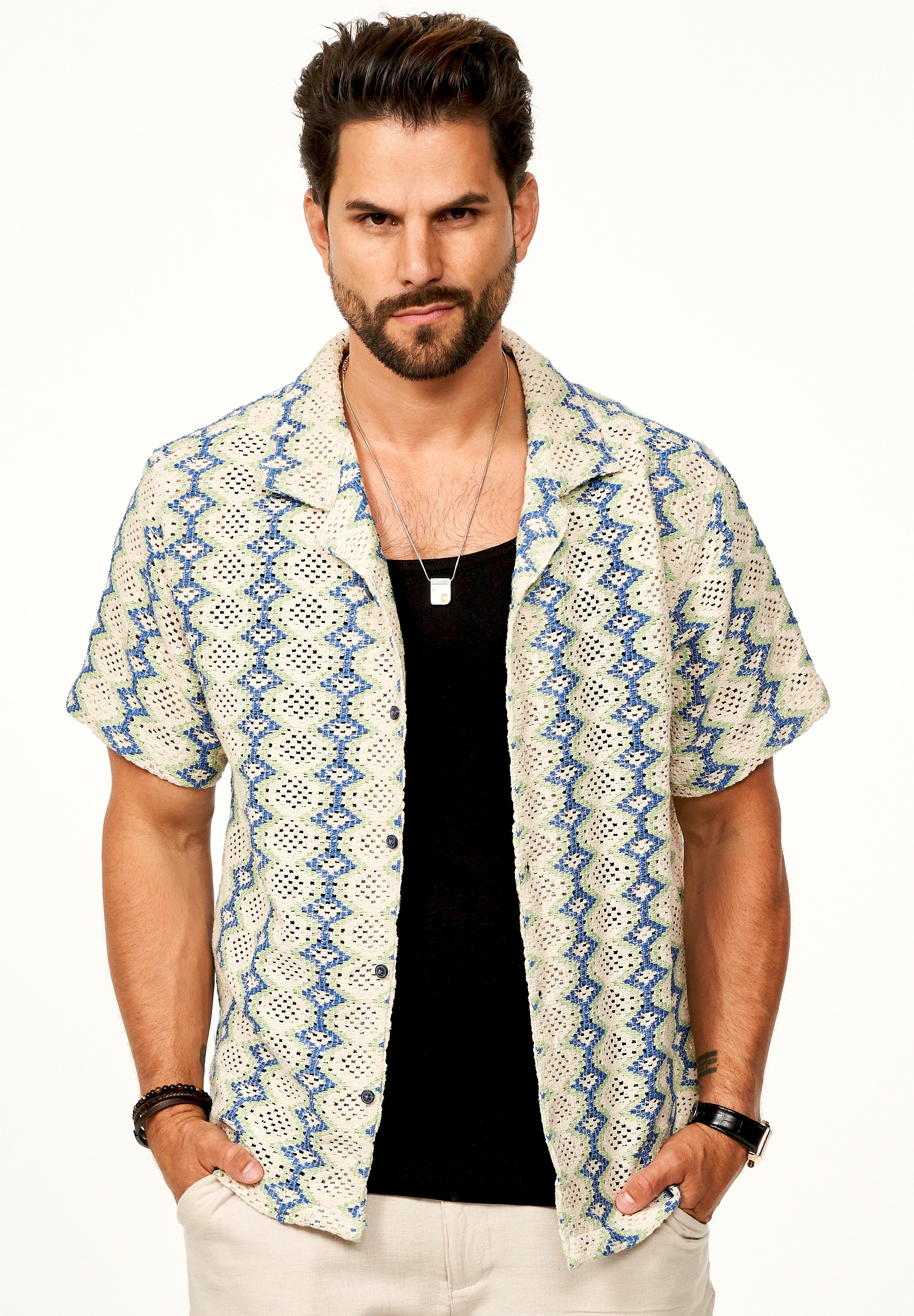 SOULSTAR Kurzarmhemd »Freizeithemd als Kurzam Strick Hemd im Retro-Look - Strick Polo-Hemd Overshirt im Regular-Fit für Herren« Herren Strick Polo-Hemd T-Shirt im Regular-Fit Overshirt