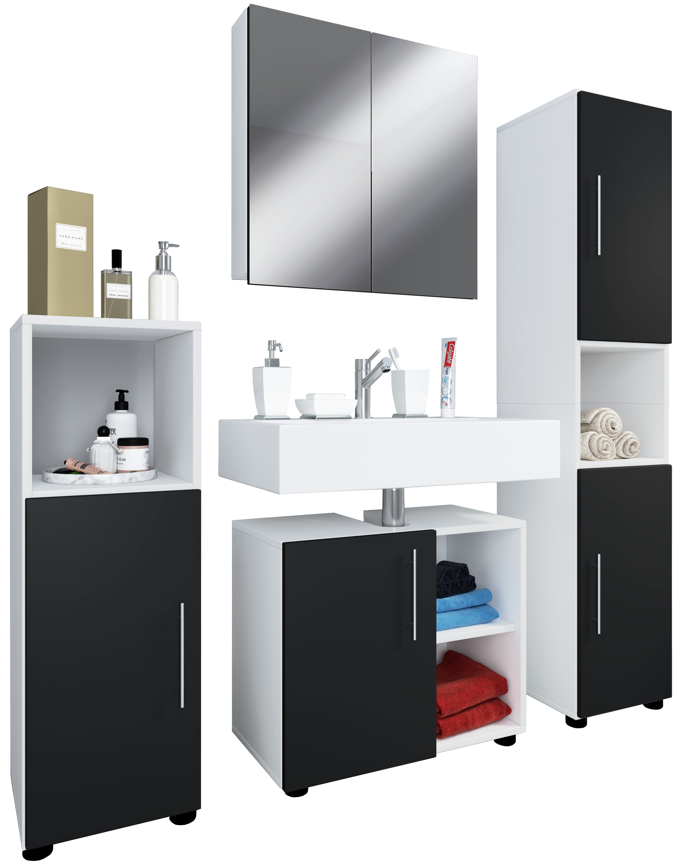 VCM Badmöbel-Set »4-tlg. Badmöbel Set Komplett Badschrank Flandu Ill« 4 Stk. tlg.