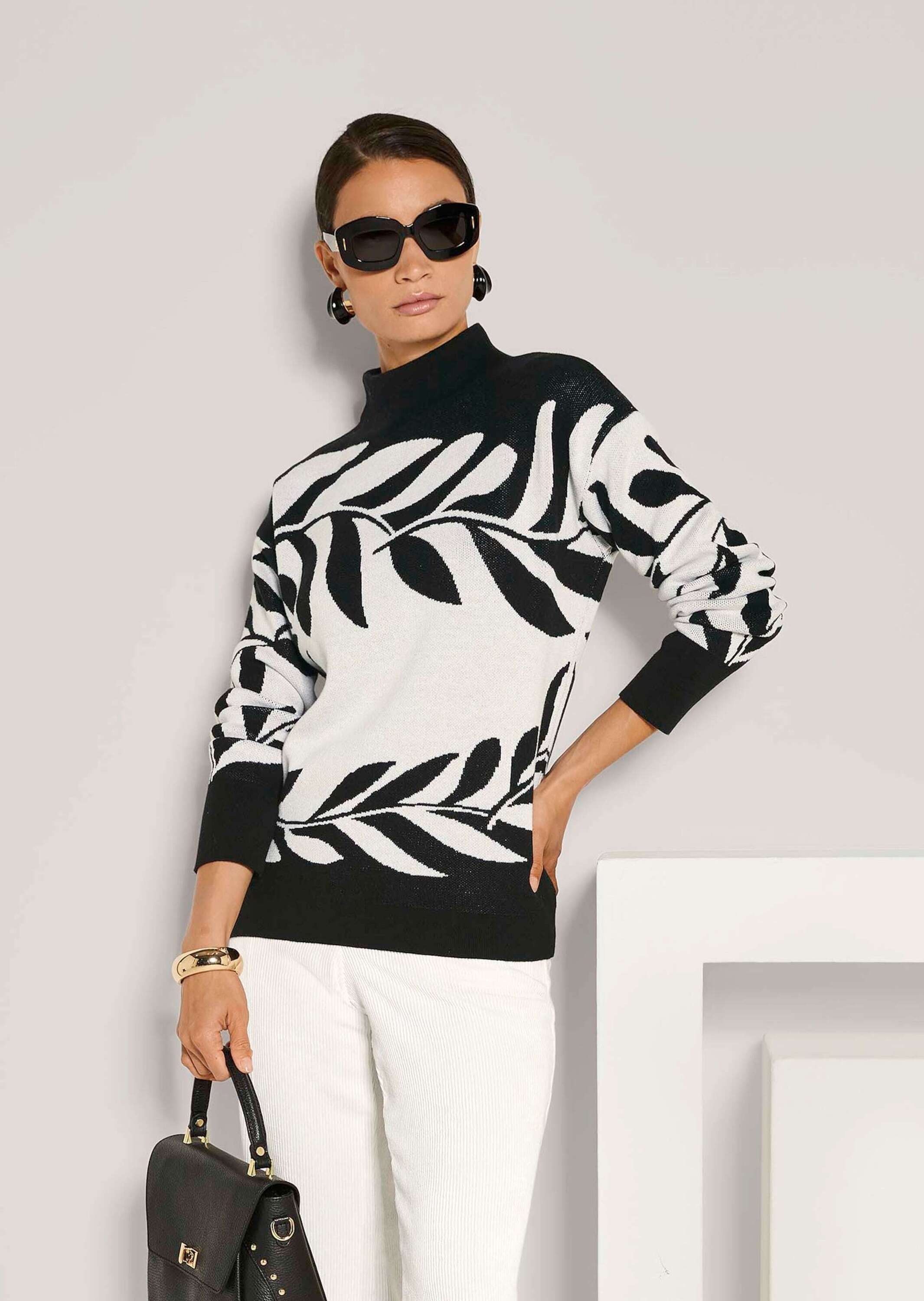 MADELEINE Longpullover »Jacquard-Pullover Moderner Winterpullover mit floralem Strickmuster« Jacquard