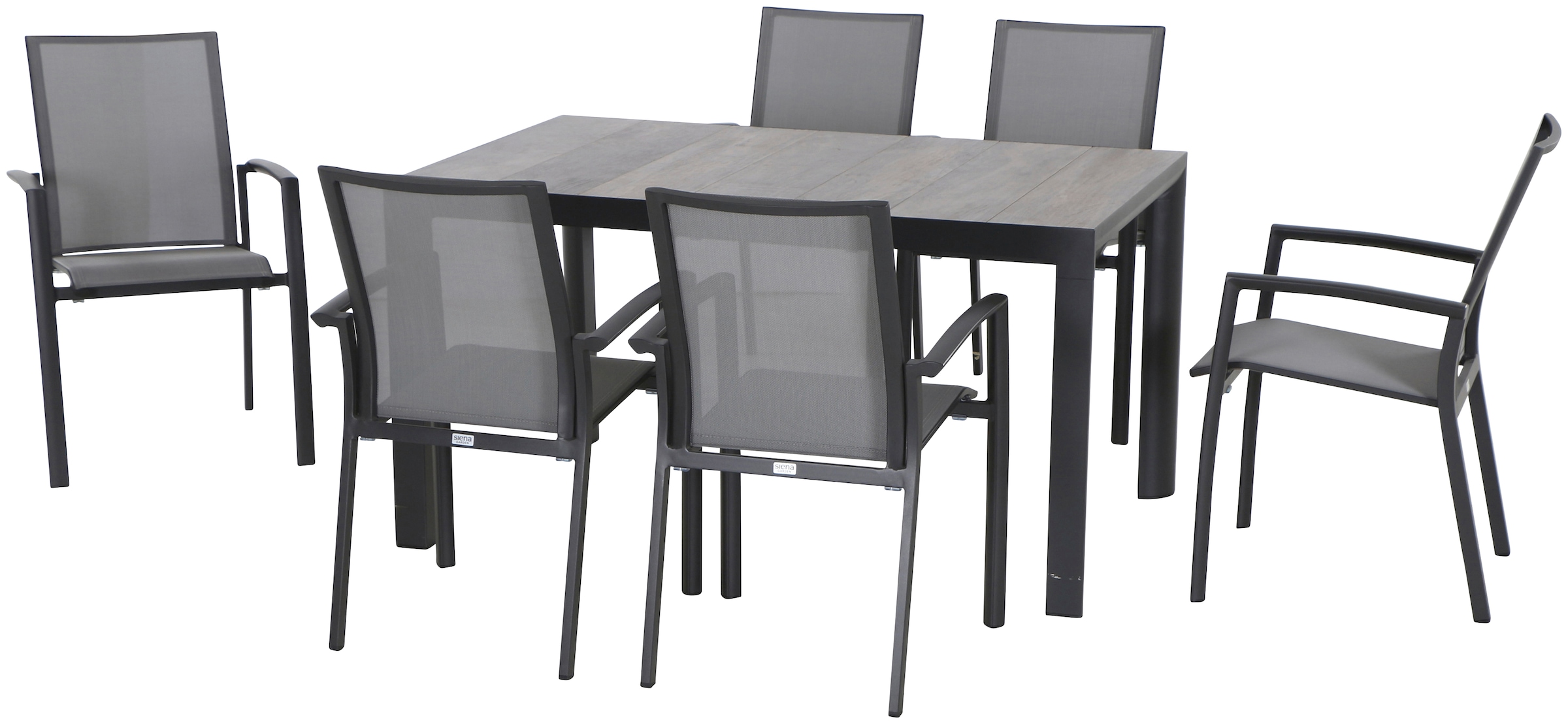Siena Garden Garten-Essgruppe "Velia" 6x Dining Sessel: 56x66x89 cm, Tisch:140x90x74 cm, 7 Stk. tlg. Aluminium, Tischplatte aus Keramik, geeignet für 6 Personen