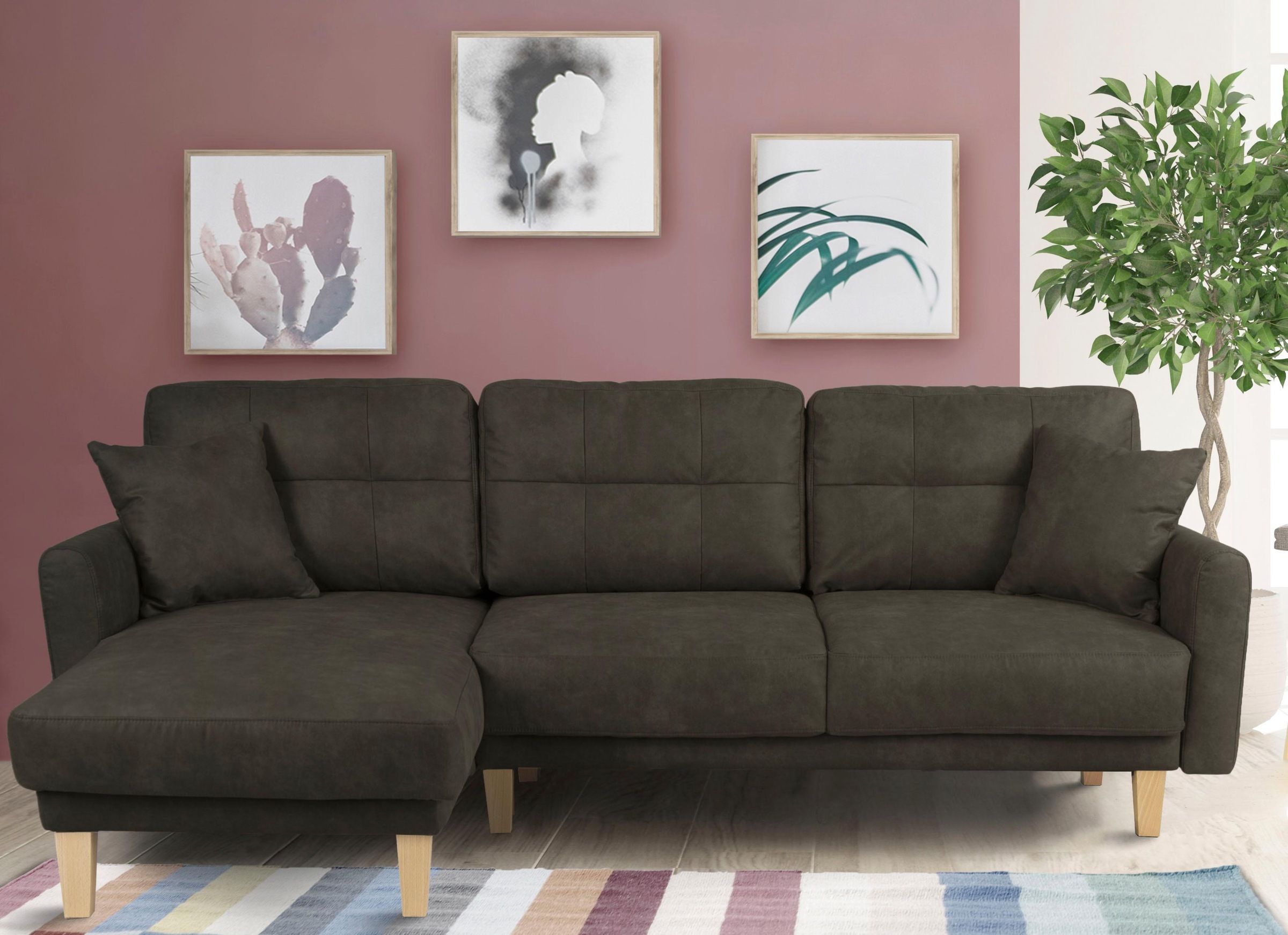Home affaire Ecksofa »TRIPLO optionale Schlafsofa mit Bettkasten, Maße B/T/H: 234/164/89 cm«, L-Form wahlweise mit Bettfunktion - Liegefläche 132x210 cm
