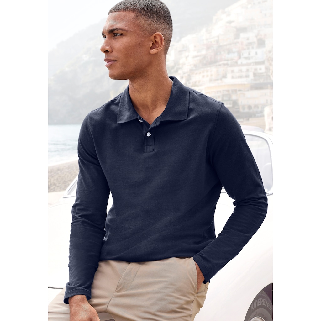 Beachtime Langarm-Poloshirt, Shirt mit Polokragen und Knopfleiste aus Baumwoll-Piqué