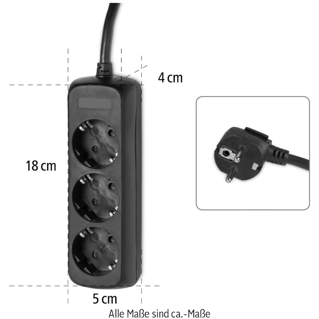 Hama Steckdosenleiste »Steckdosenleiste Mehrfachsteckdose 3-fach, 3m in Schwarz«, 3-fach, (Kabellänge 3 m)