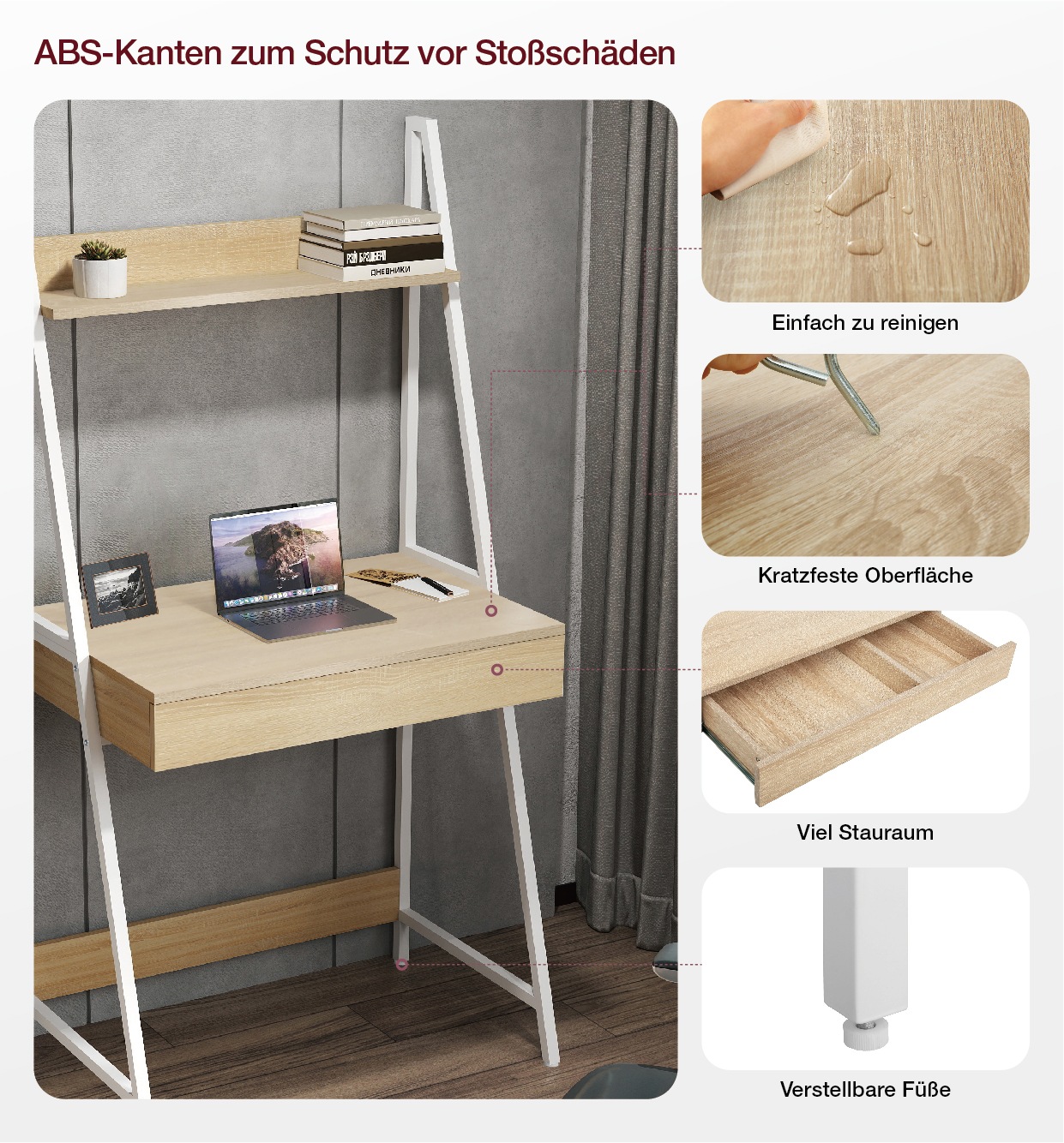 INOSIGN Regal-Schreibtisch »Lonas«, (B/H) 74/147 cm, Arbeitshöhe 74 cm), Laptoptisch, Home-Office, Schublade mit Doppelfach, Metallgestell