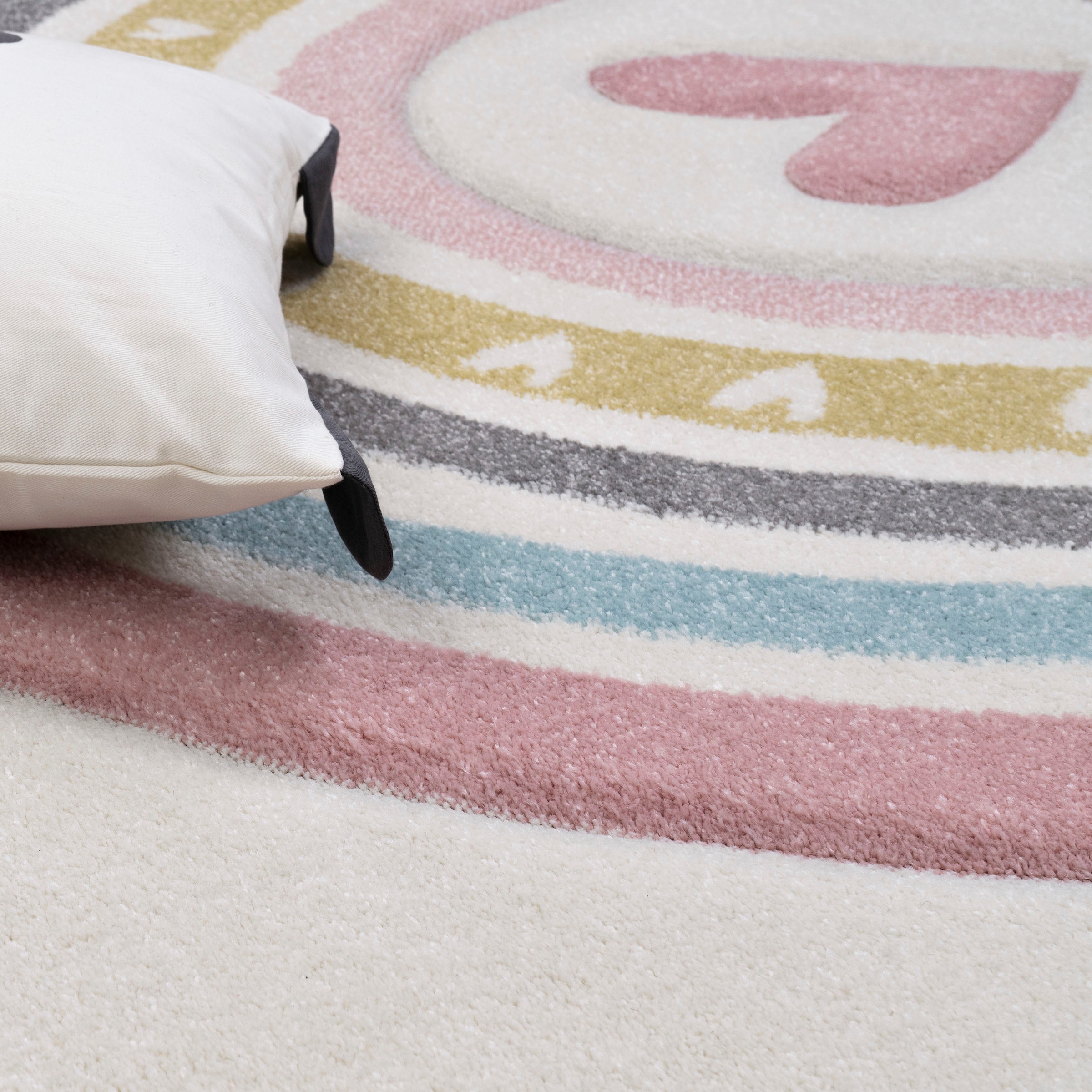 Paco Home Kinderteppich »Cosmos 351«, rund, 16 mm Höhe, Kurzflor, Spielteppich, Motiv Regenbogen & Herz, Kinderzimmer