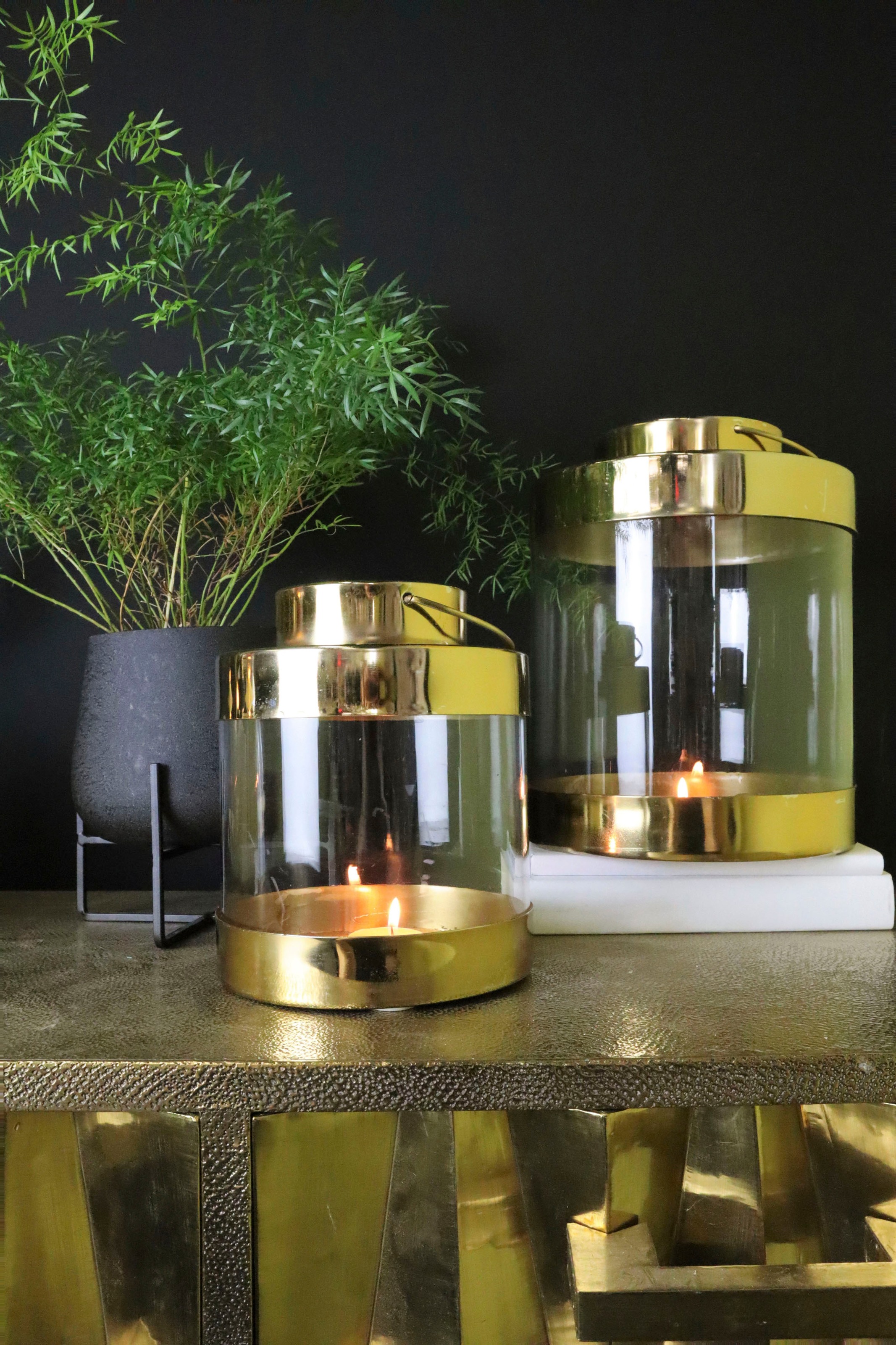 AM Design Kerzenleuchter »Laterne«, (1 St.), Stumpenkerzenhalter aus Glas und Metall