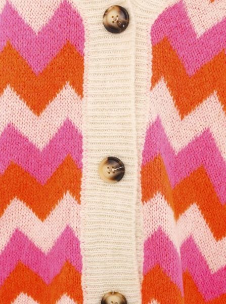 Zwillingsherz Strickjacke, Langarm, Zick-Zack-Muster, Knopfleiste, tiefer V-Ausschnitt