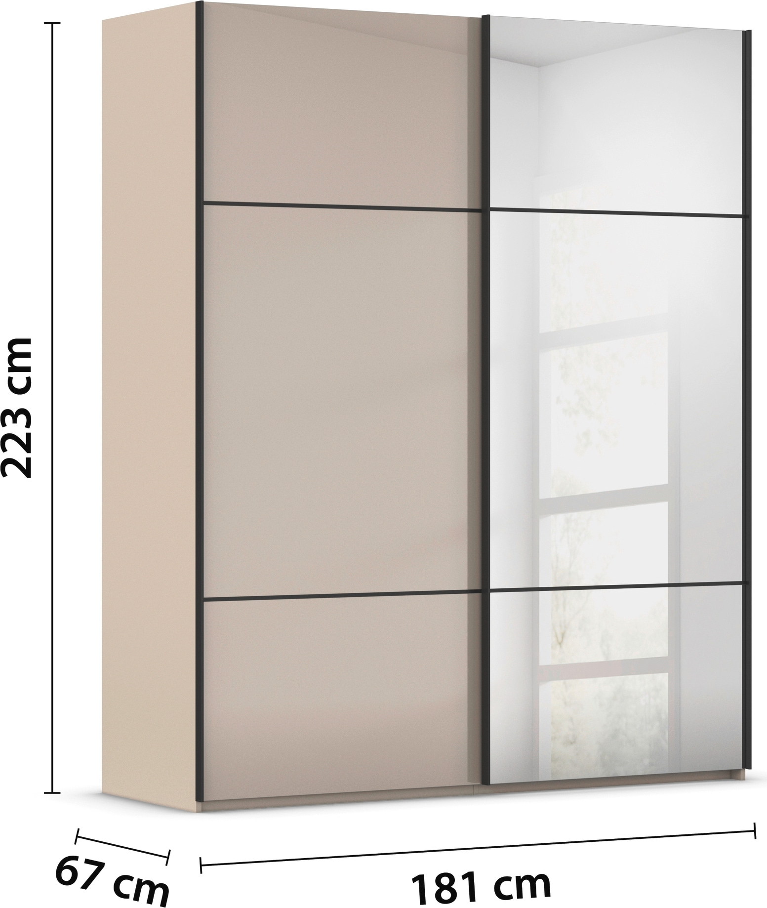 rauch Schwebetürenschrank »Kleiderschrank Schrank Garderobe Schlafzimmerschrank SCALE-TRIO« edle dreigeteilte Front mit 2 Zierleisten Spiegel/Glas MADE IN GERMANY