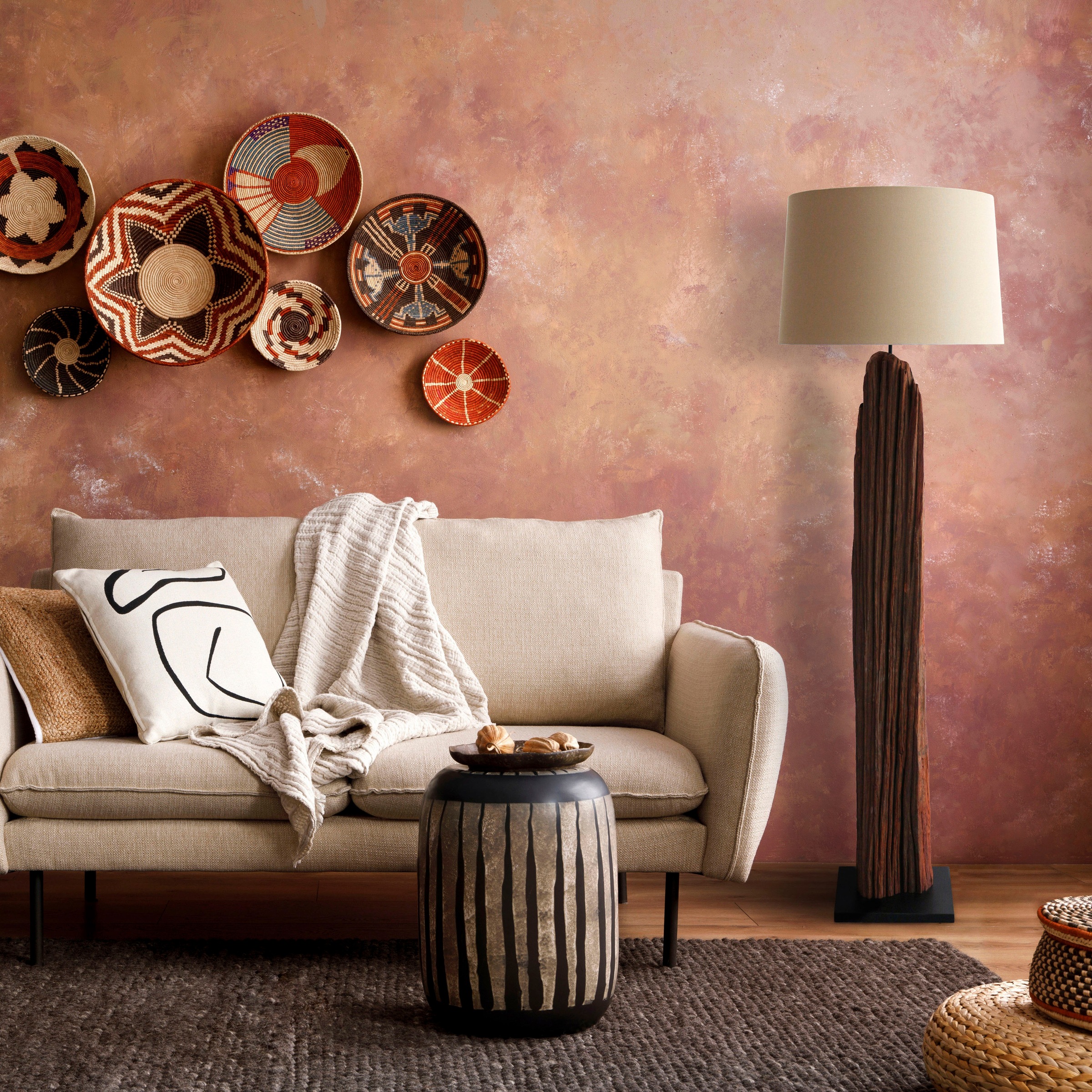 SalesFever Stehlampe »Rosy«, 1 flammig, Leuchtmittel E27 | ohne Leuchtmittel, handgefertigt, mit Leinenschirm