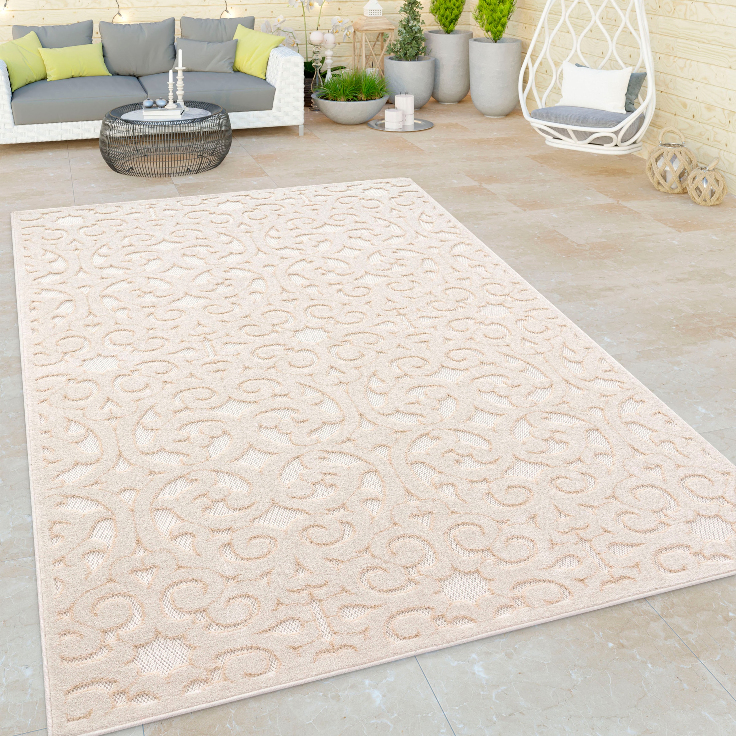 Paco Hoch-Tief 234«, »Cotton geeignet Outdoor Teppich Ornamente, rechteckig, Home Uni-Farben, Effekt, boho,