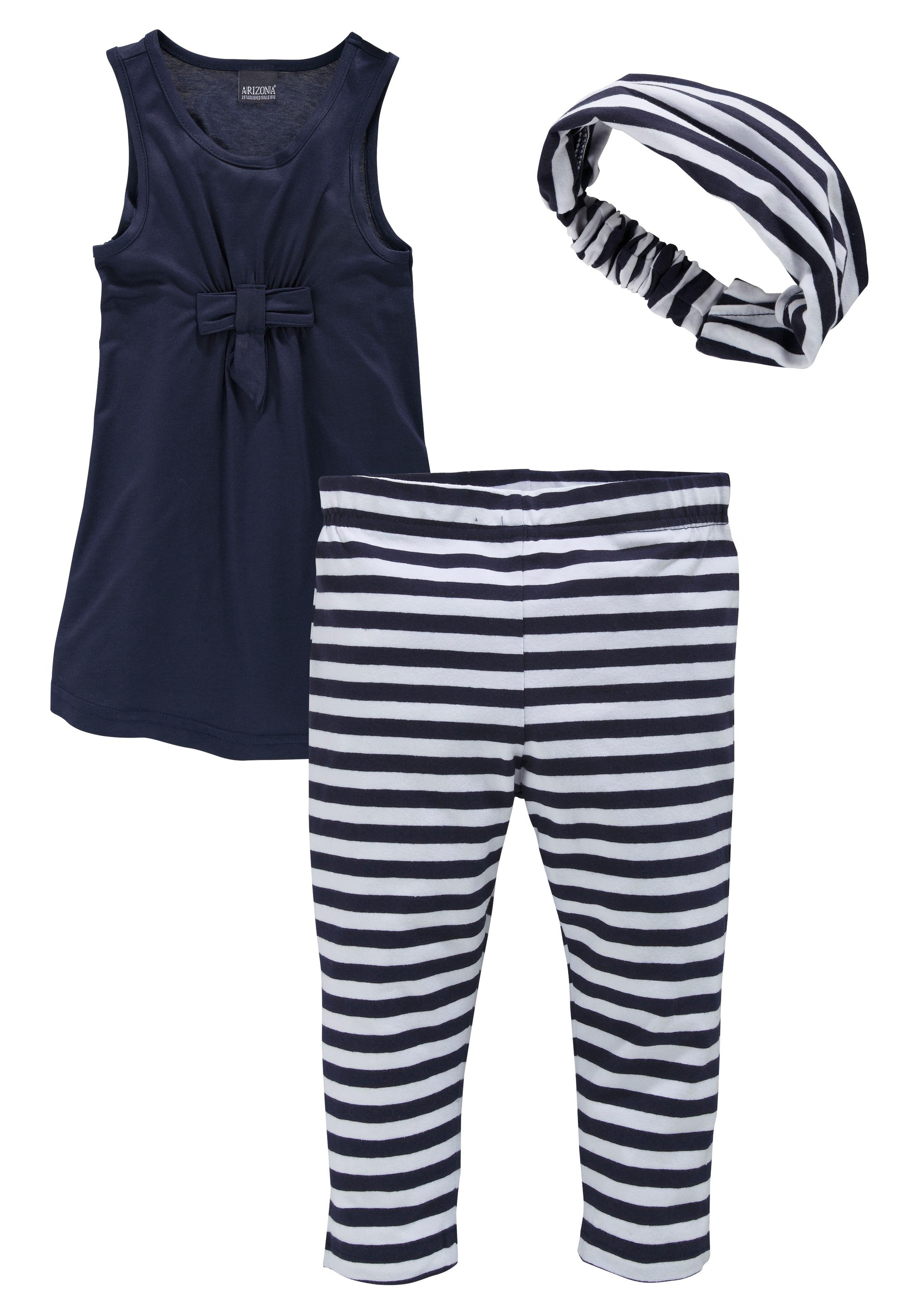 bei Kleid, maritim Haarband KIDSWORLD 3 (Set, geringelt Leggings Capri tlg.), und Haarband, & ♕