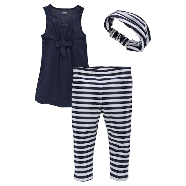 KIDSWORLD Kleid, Leggings & Haarband, (Set, 3 tlg.), Capri und Haarband  maritim geringelt bei ♕