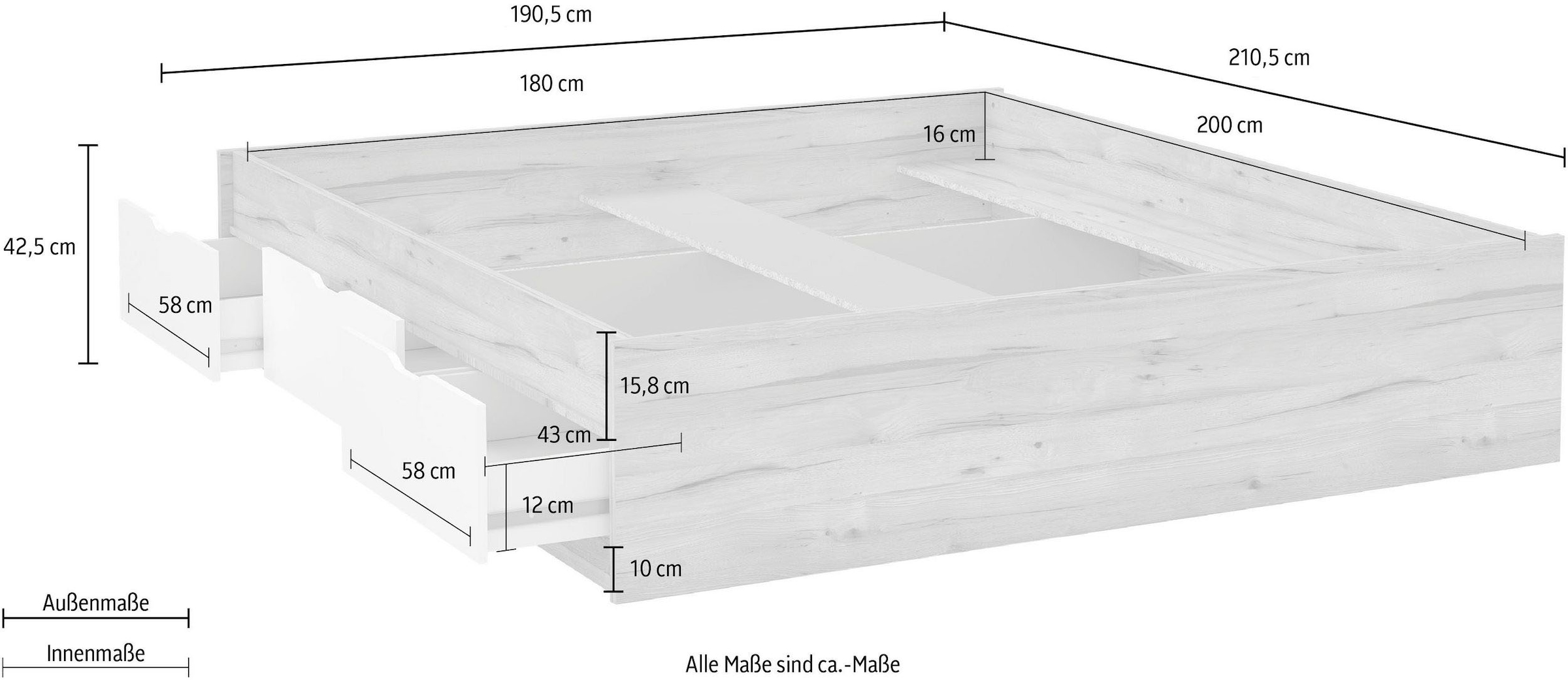 FORTE Stauraumbett »Vankka, viel Stauraum, skandinavisches Design«, mit 3 Schubladen, weitere Produkte zur Serie erhältlich