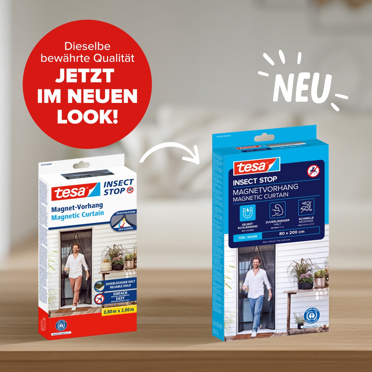 tesa Insektenschutz-Vorhang »Magnetvorhang - selbstschließend - Insektenschutzvorhang« Packung, Magnetvorhang, selbstklebendes Klettband, 1 Stk. tlg. INSECT STOP zur einfachen Montage ohne Bohren - 2,0 m x 0,8 m