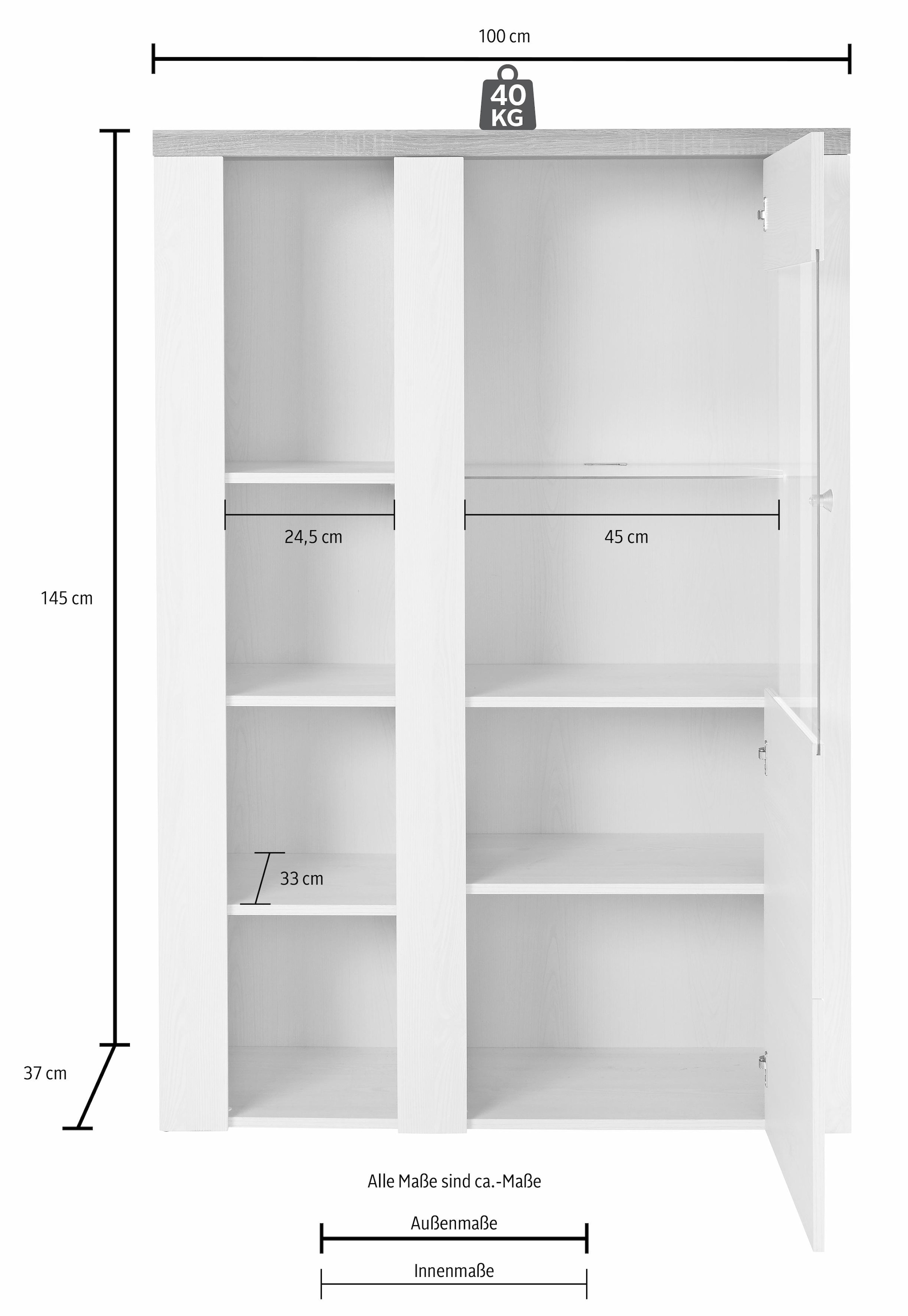 Home affaire Vitrine »Larona, zeitlose Glasvitirne, Hochschrank Höhe 145 cm«, Stauraumvitrine mit dekorativer Rahmenoptik